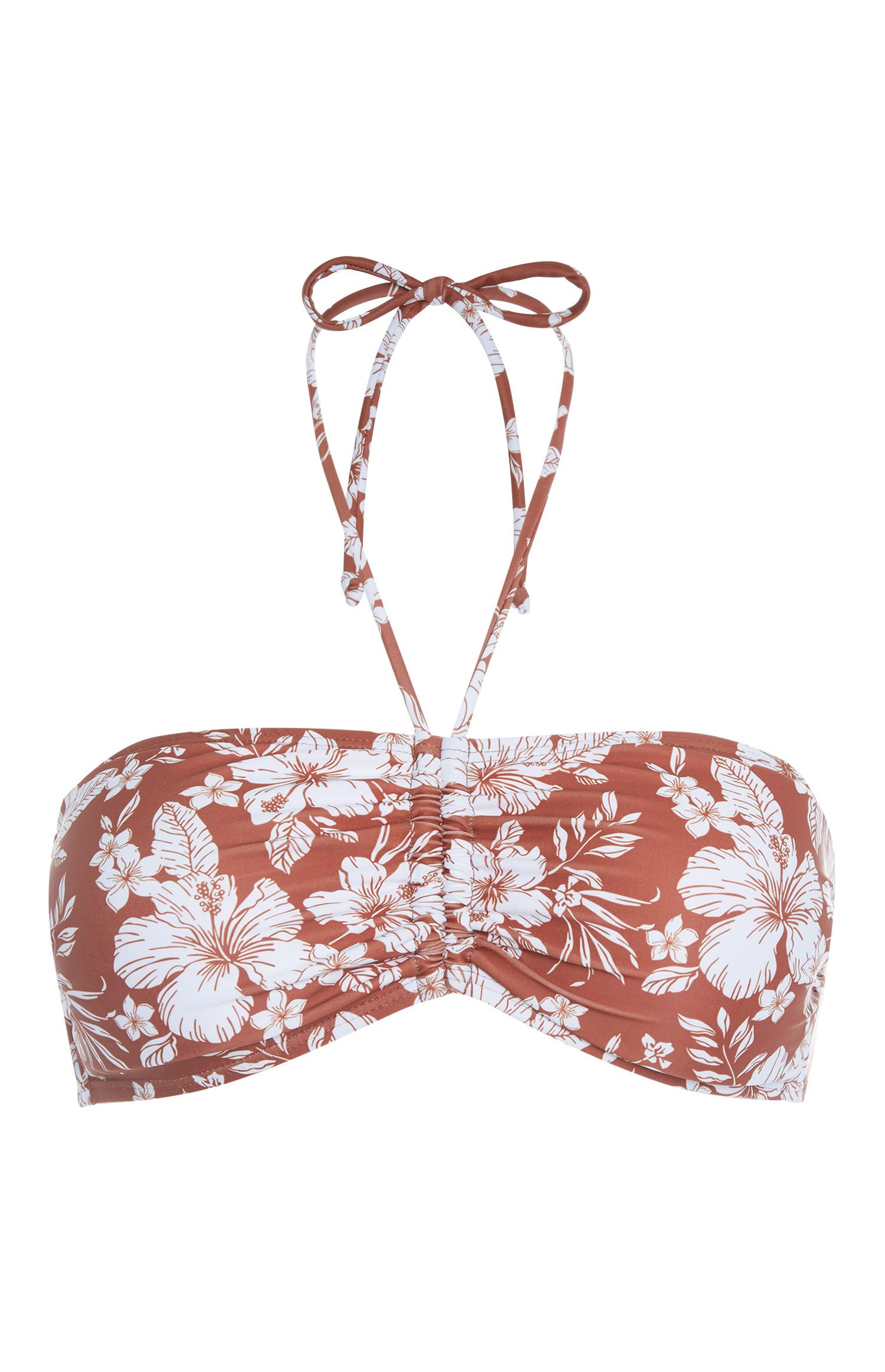 Haut de bikini bandeau à fleurs terracotta