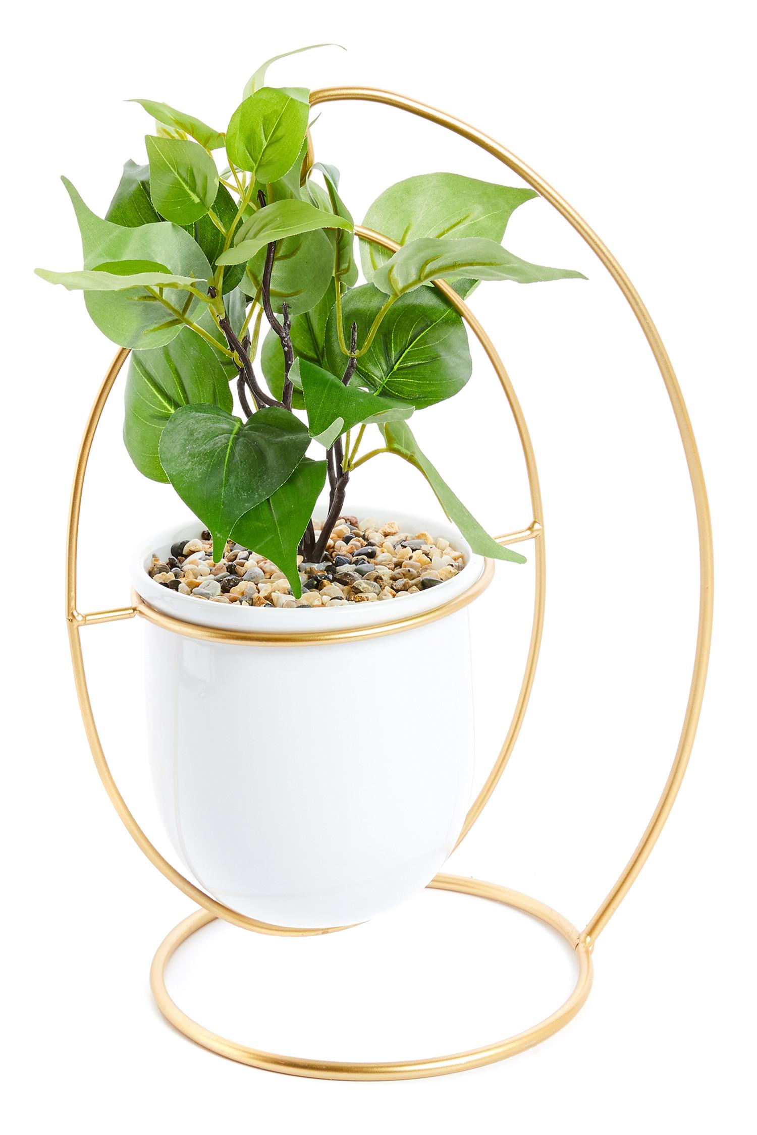 Bela in zlata viseča umetna rastlina v lončku