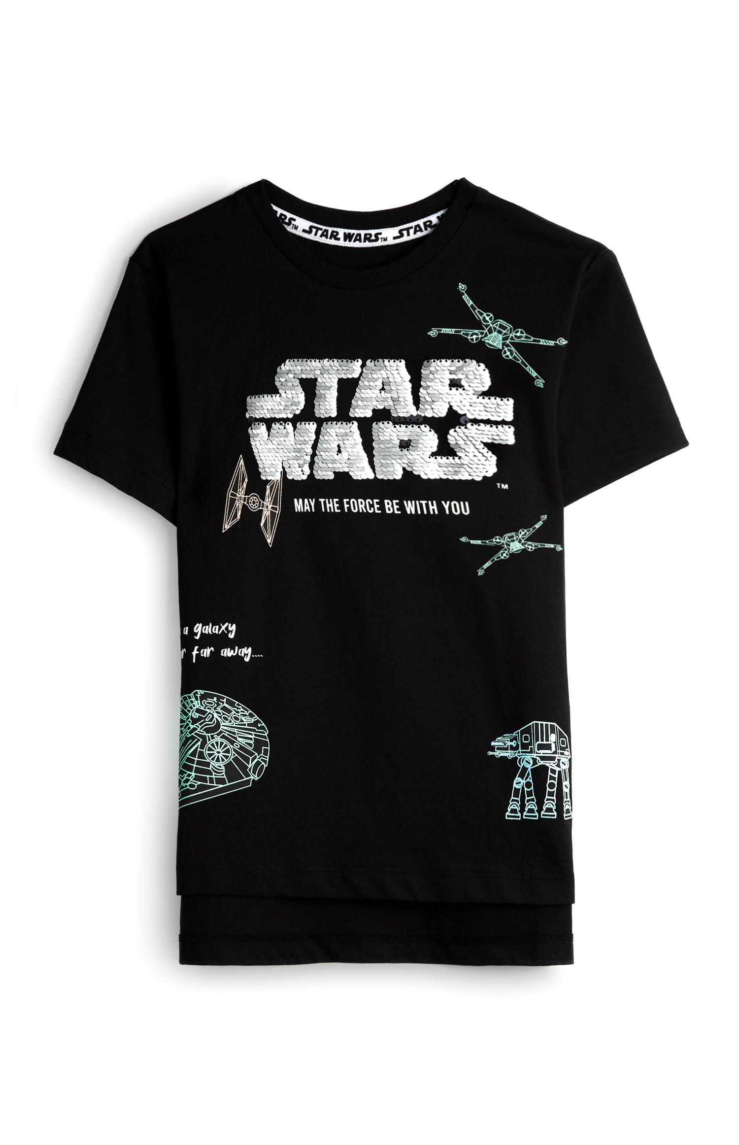 Camiseta negra con lentejuelas de Star Wars para niño pequeño
