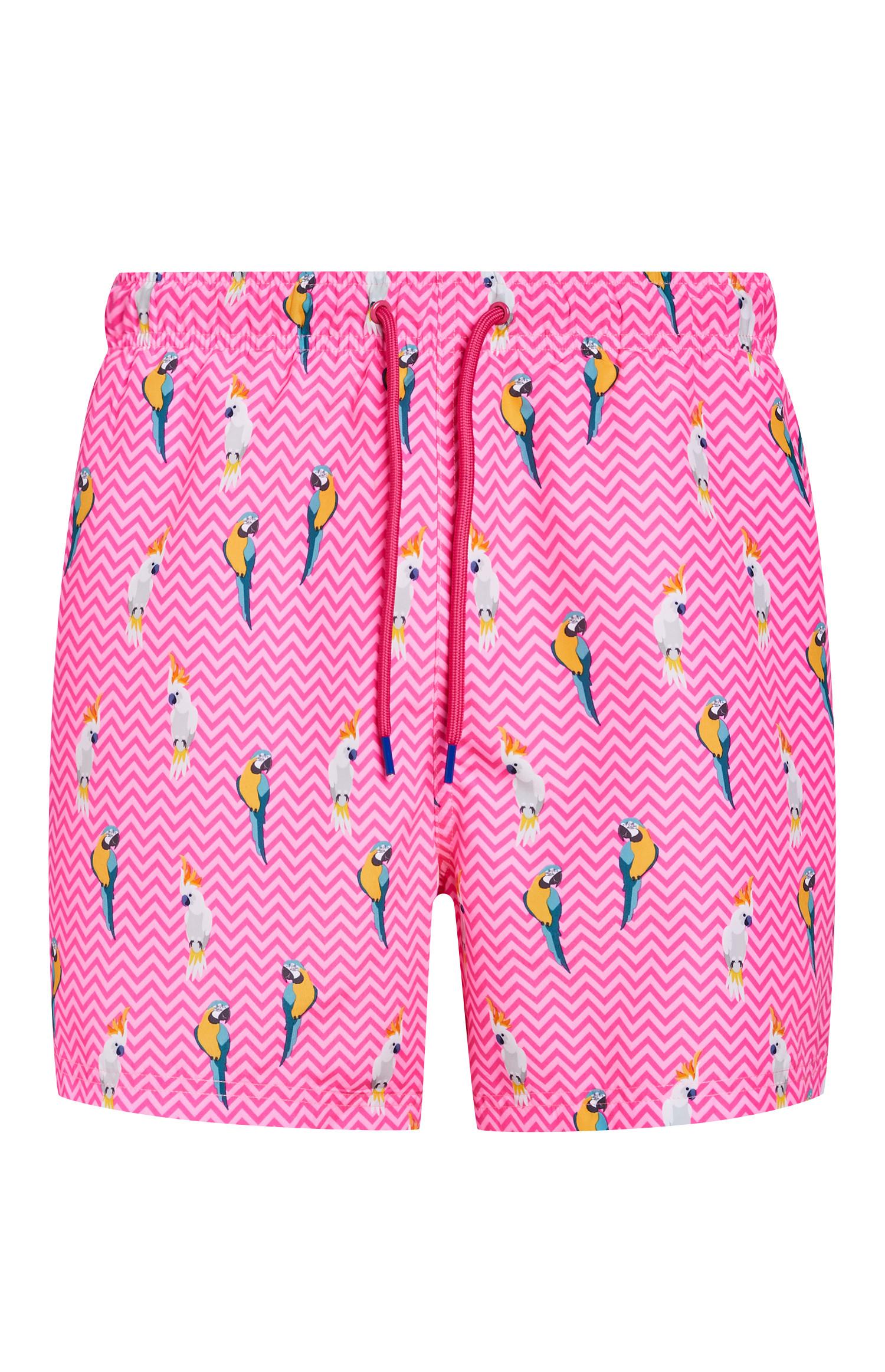 Calções banho estampado papagaios cor-de-rosa