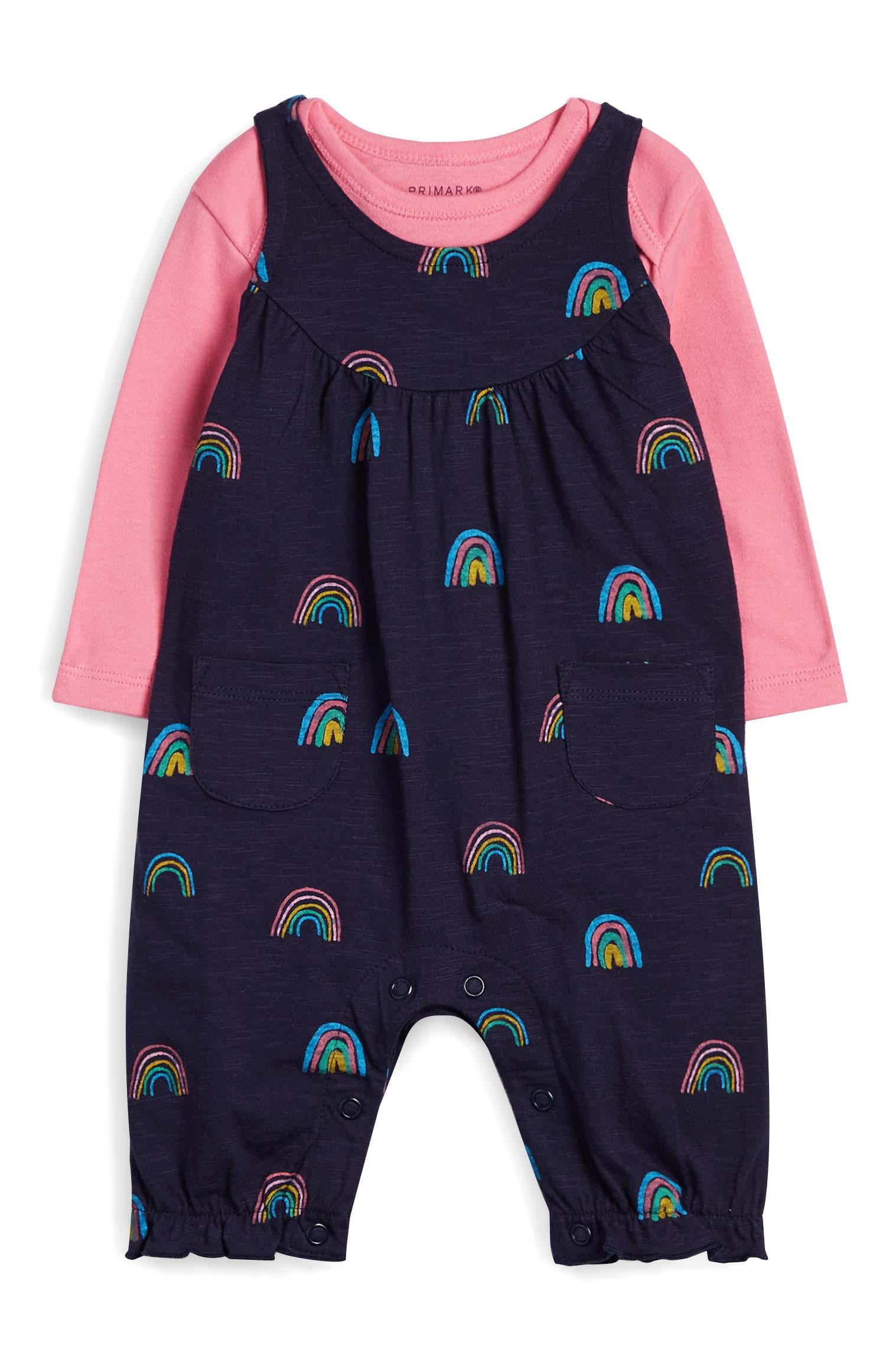 Dekliški komplet s pajacom z mavricami za novorojenčke