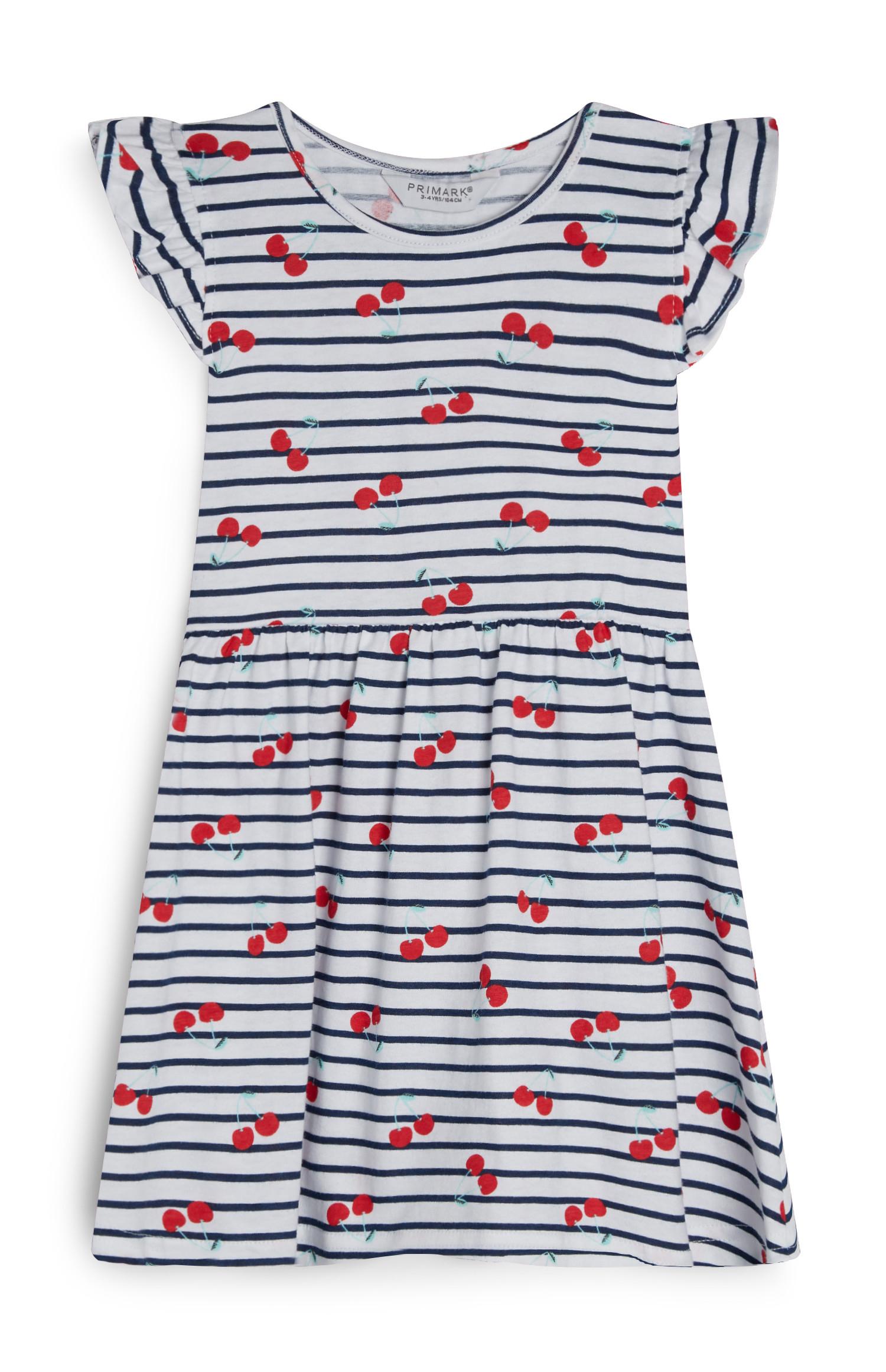 Črtasta obleka s češnjami za deklice