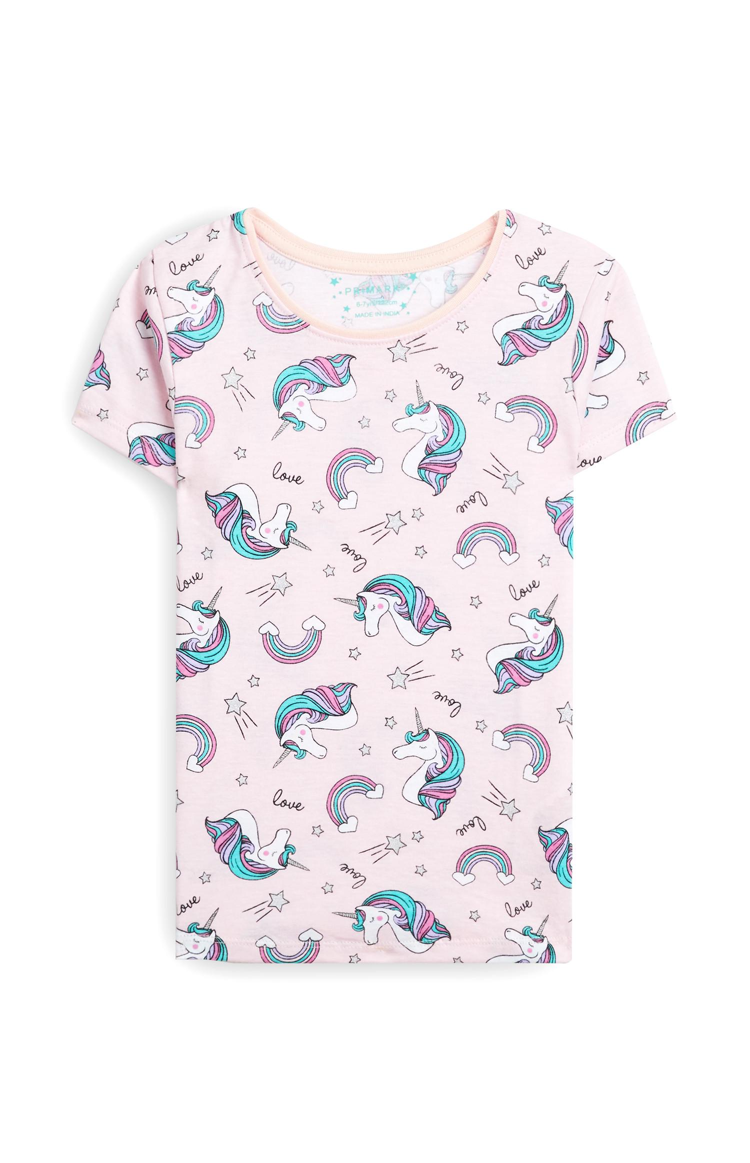 T-shirt estampado unicórnios menina cor-de-rosa