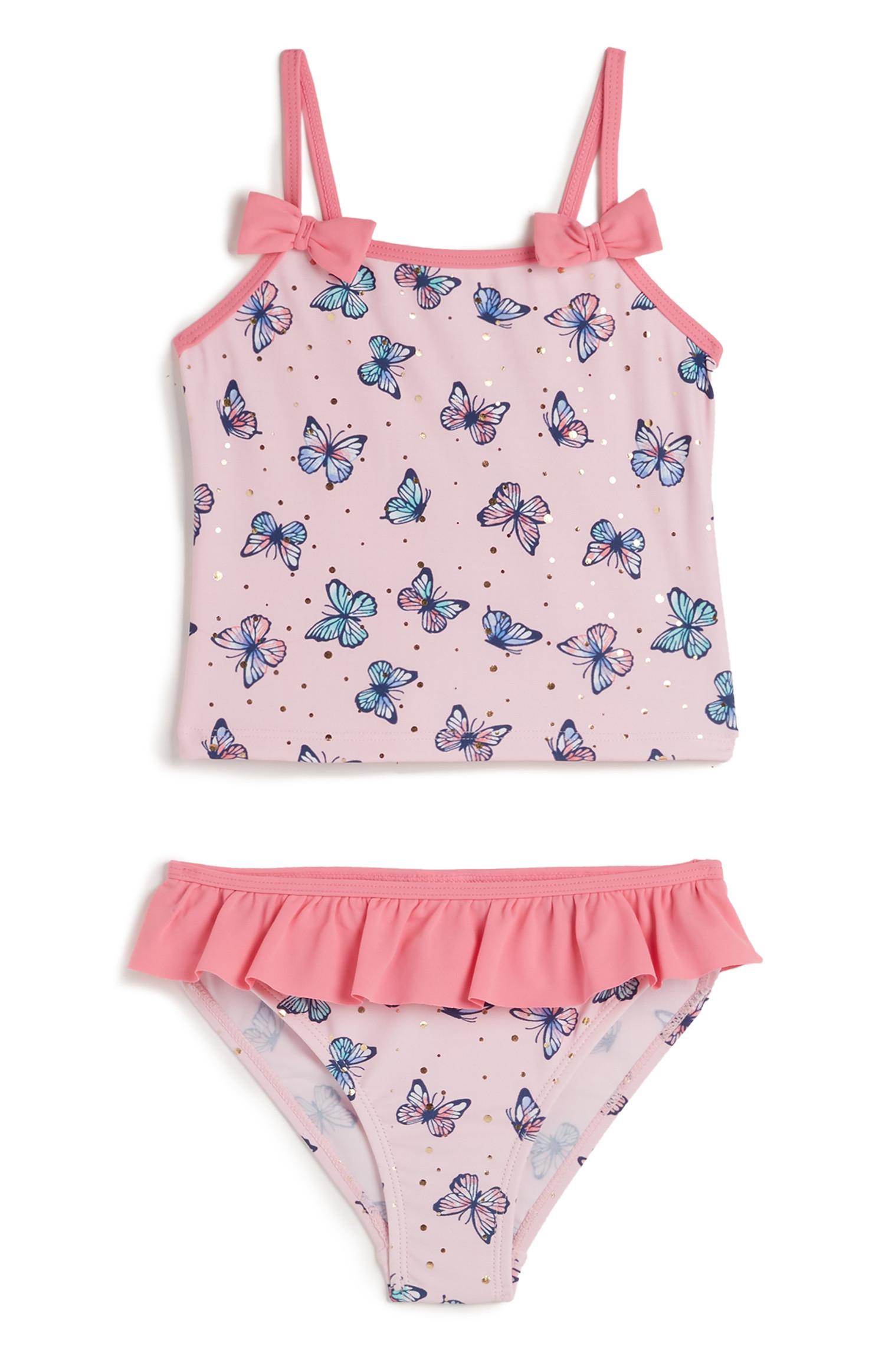 Tankini rosa con stampa farfalle da bambina