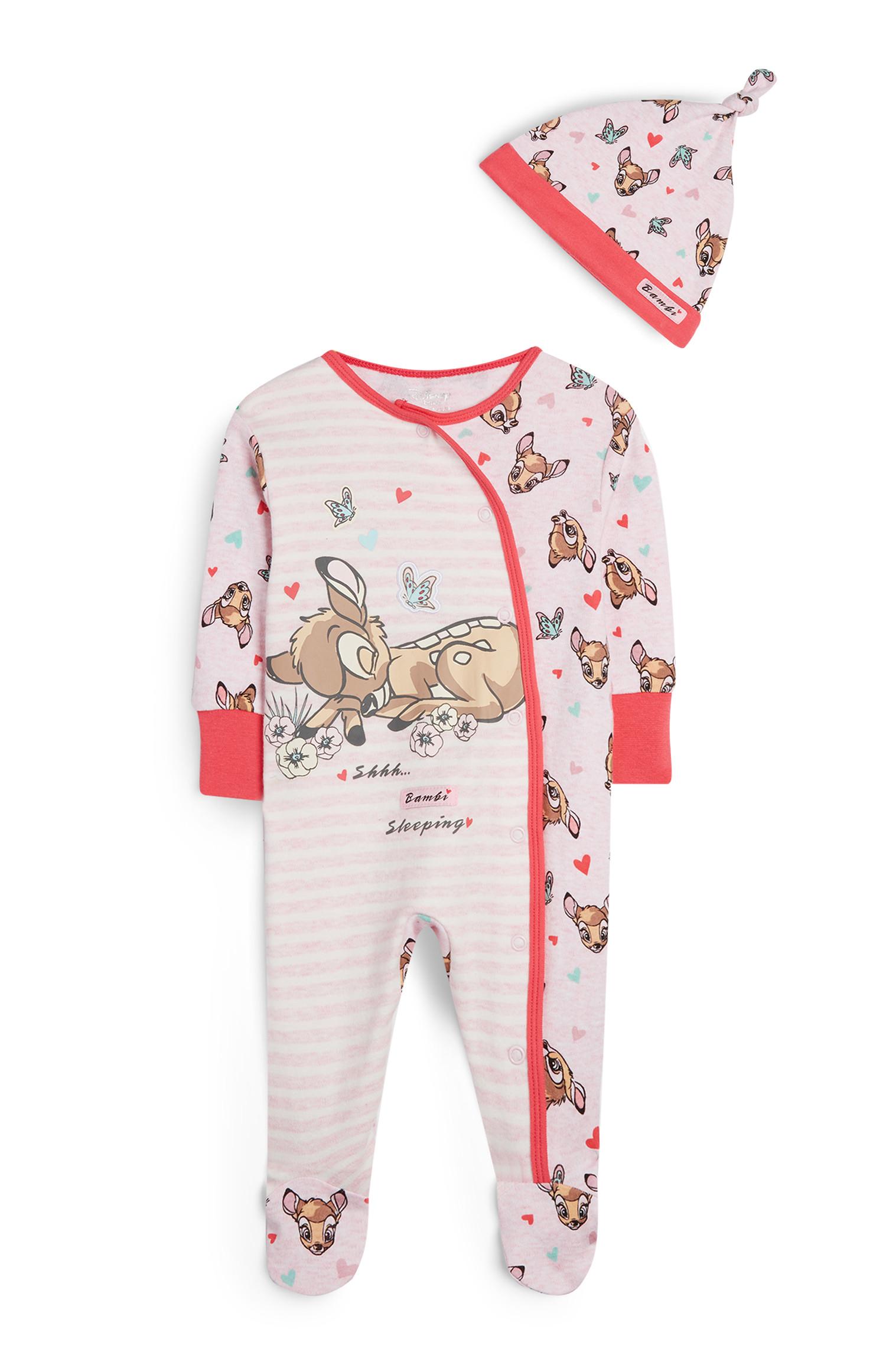 Črtast rožnat spalni pajac s kapo Bambi