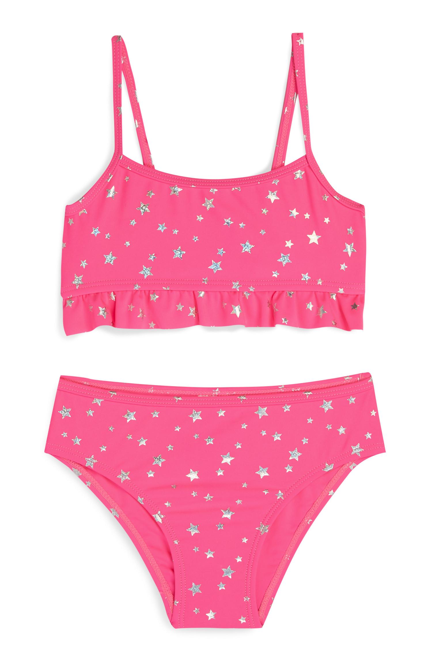 Biquíni estampado estrelas menina cor-de-rosa