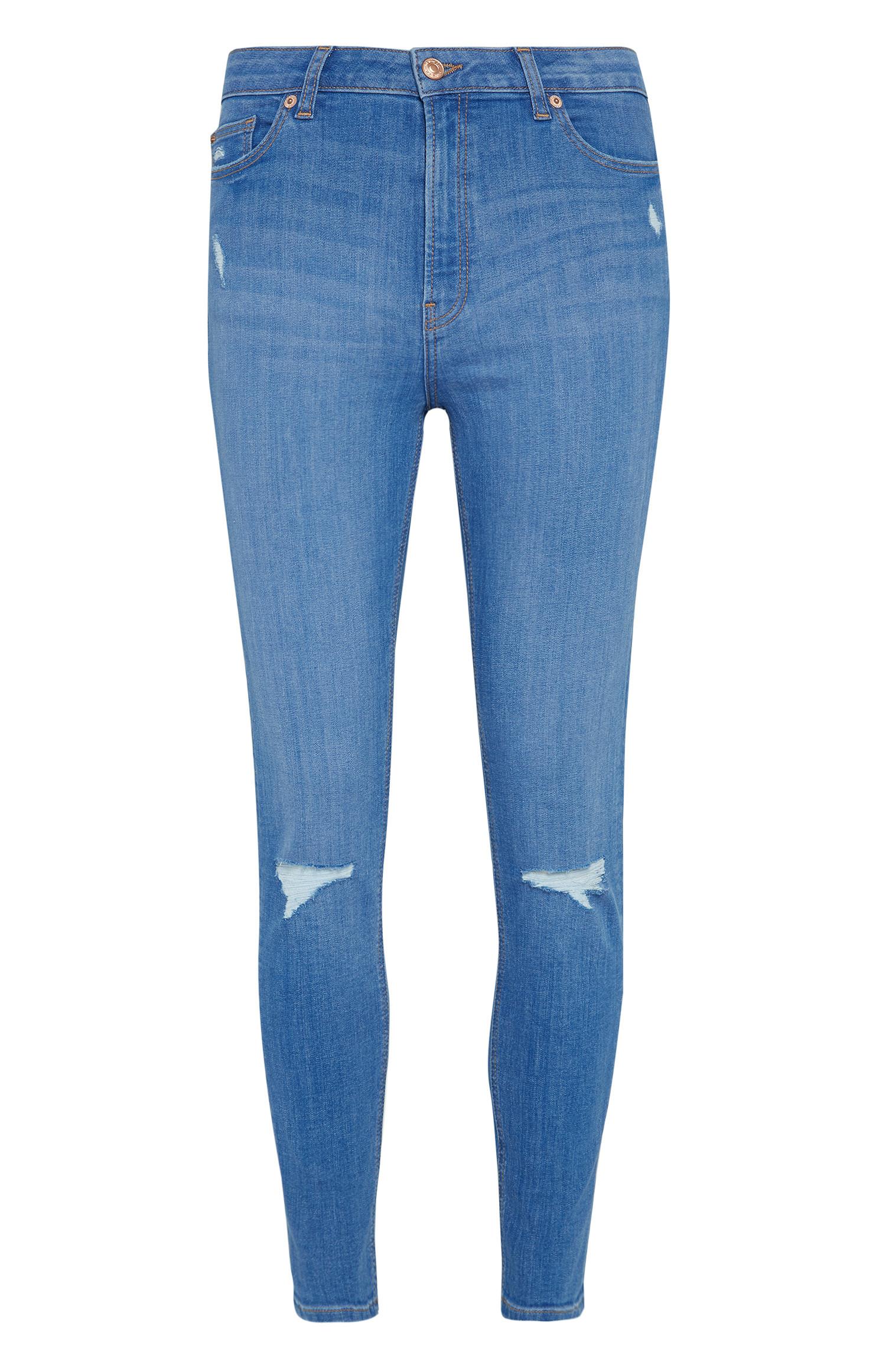 Calças ganga skinny rasgões azul-vivo