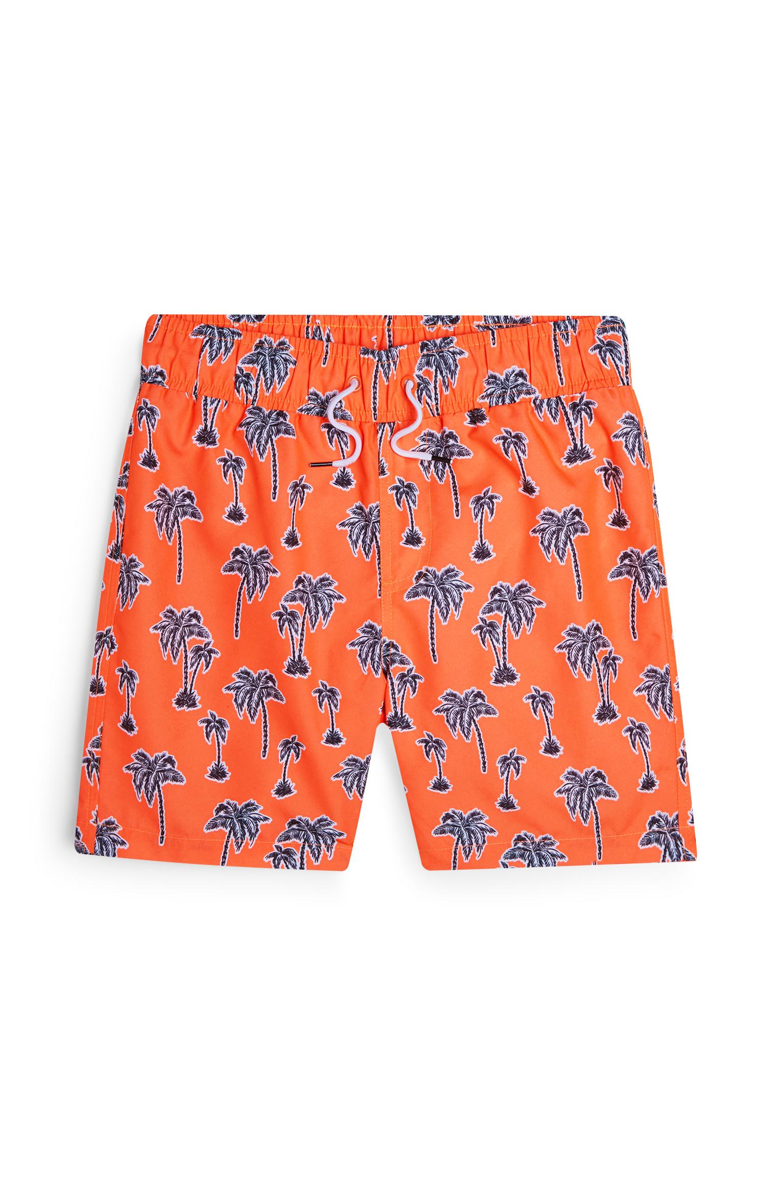 Calções estampado palmeiras rapaz laranja néon 2