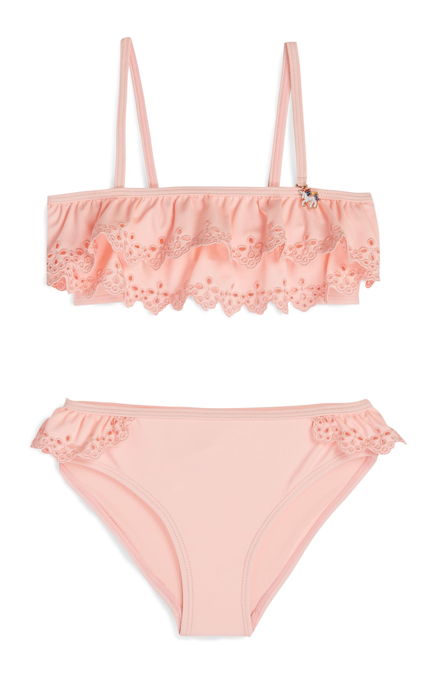 Biquíni bordado menina cor-de-rosa