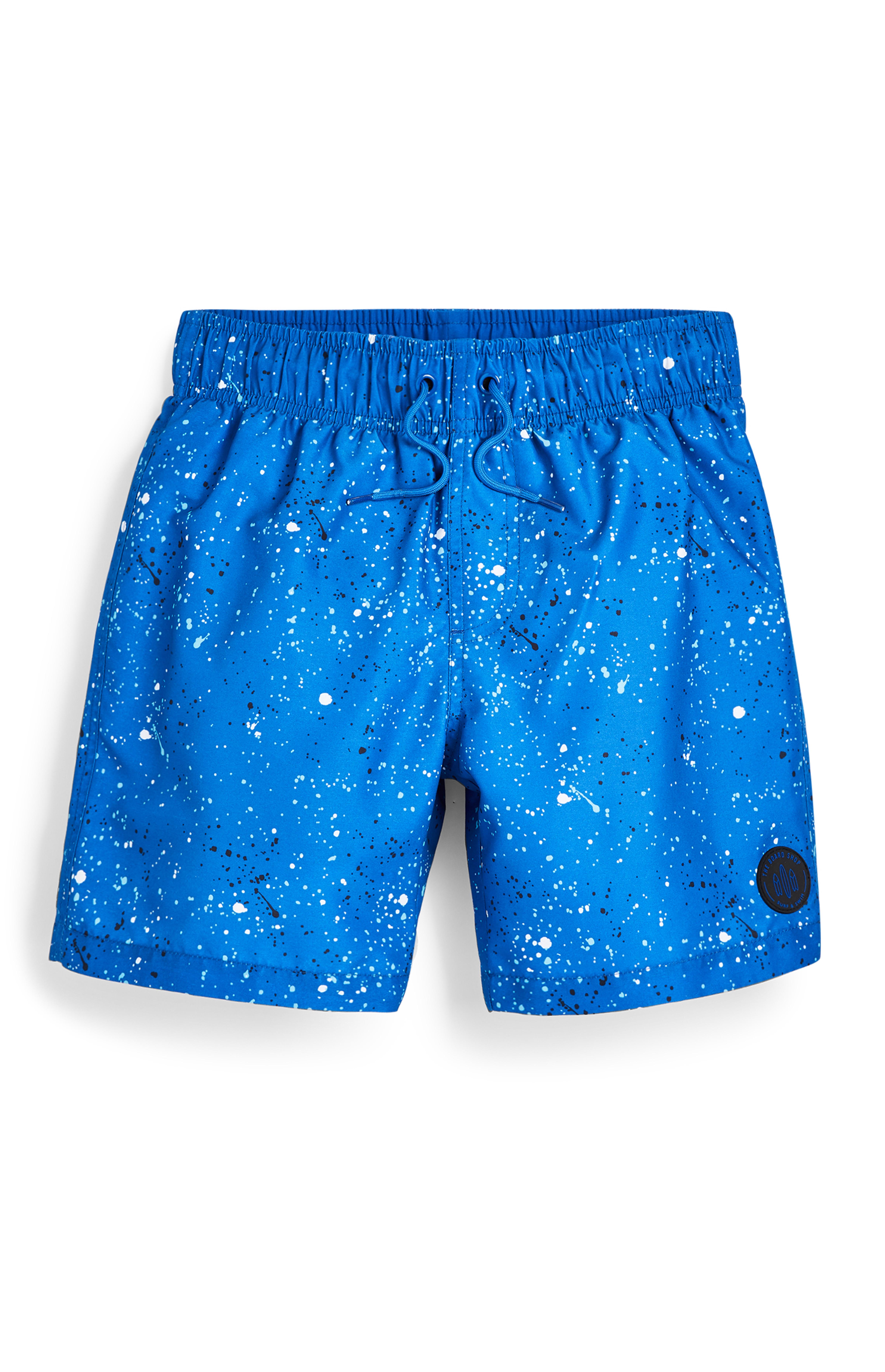 Calções banho rapaz estampado salpicos tinta azul