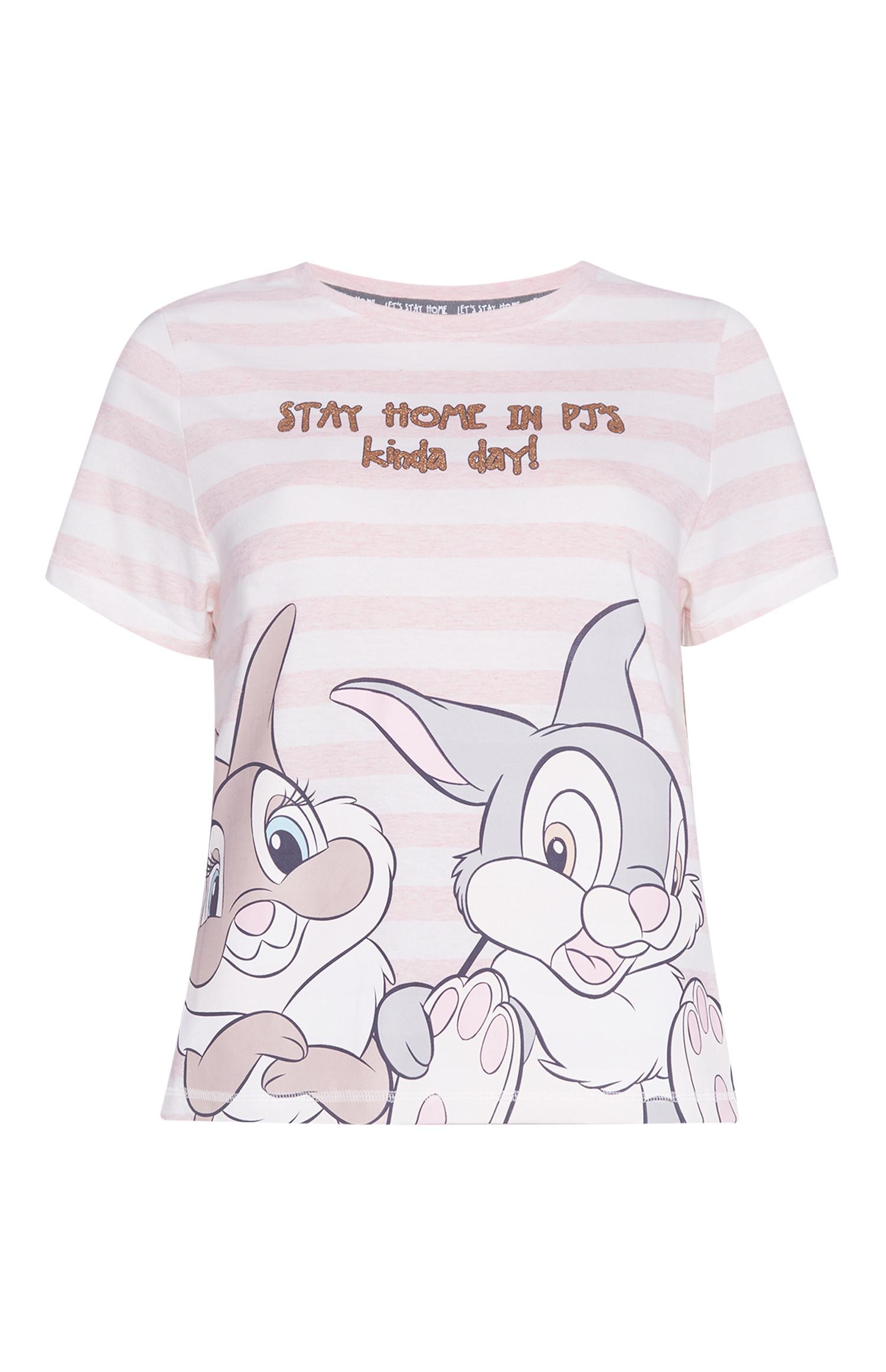 Haut de pyjama rose clair à rayures Panpan et Miss Bunny