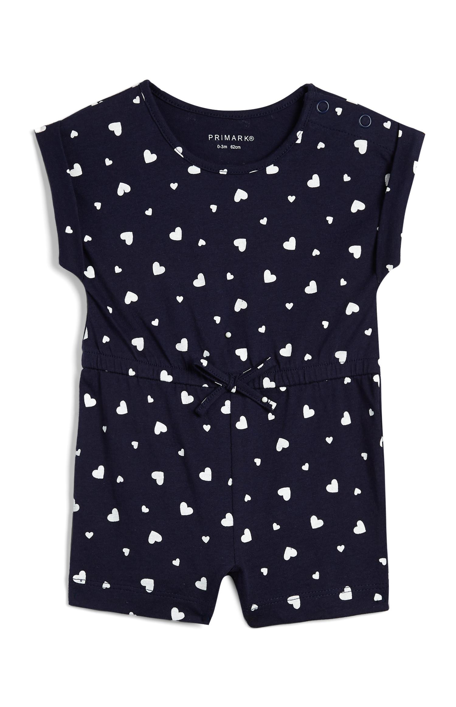 Dekliški temno moder hlačni kombinezon s srčki za dojenčke