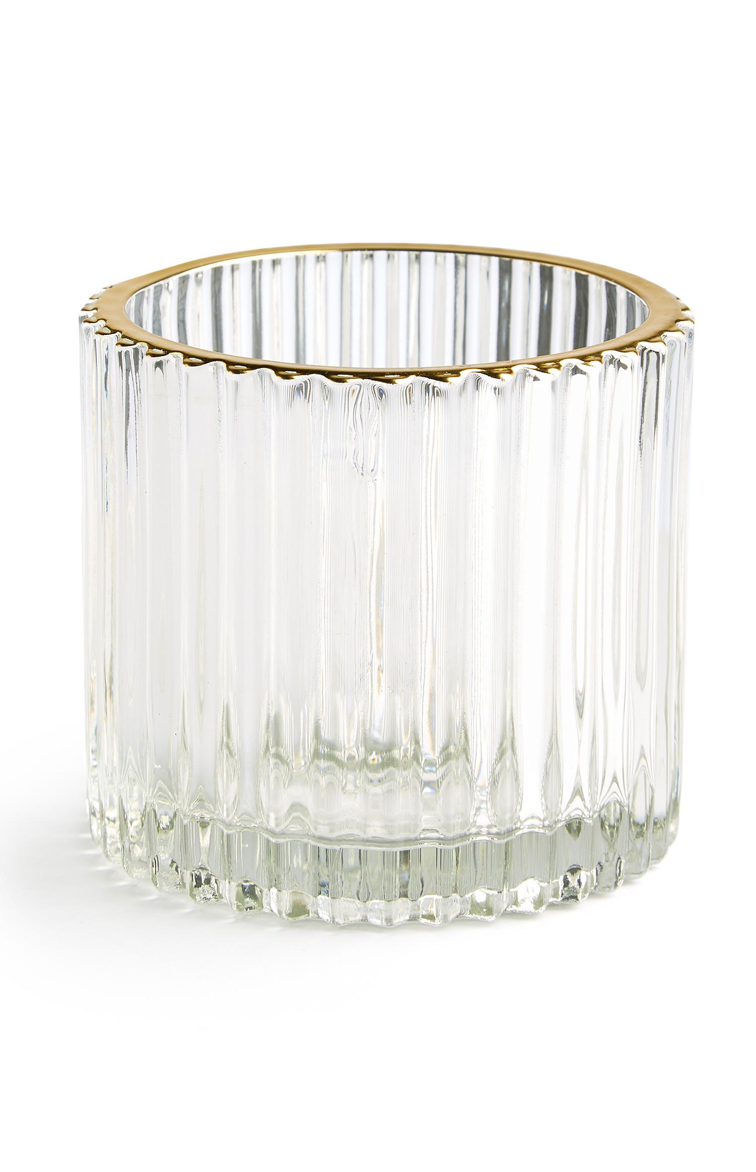 Portavelas de cristal con diseño acanalado