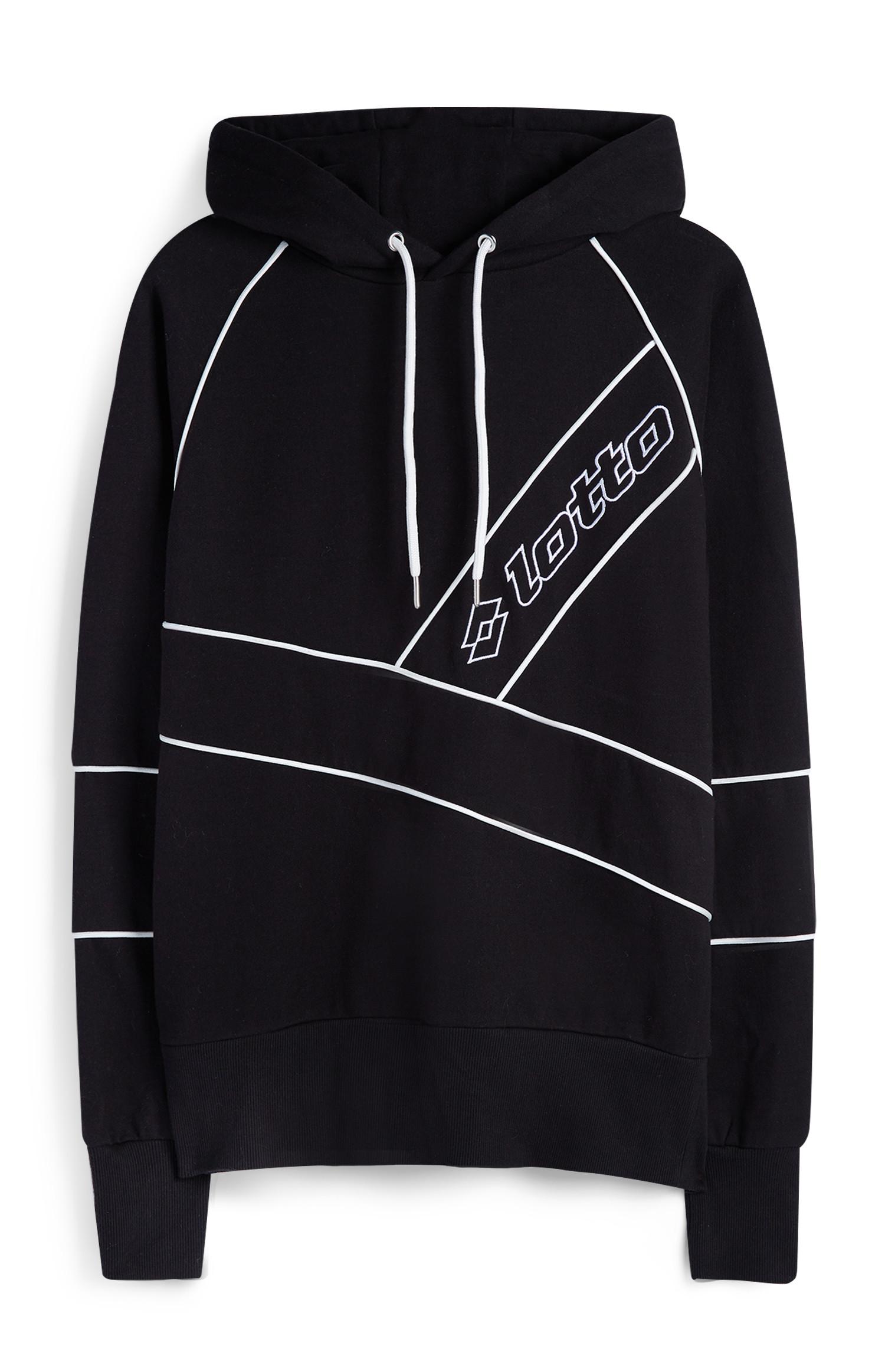 Felpa con cappuccio nera e profili bianchi Lotto