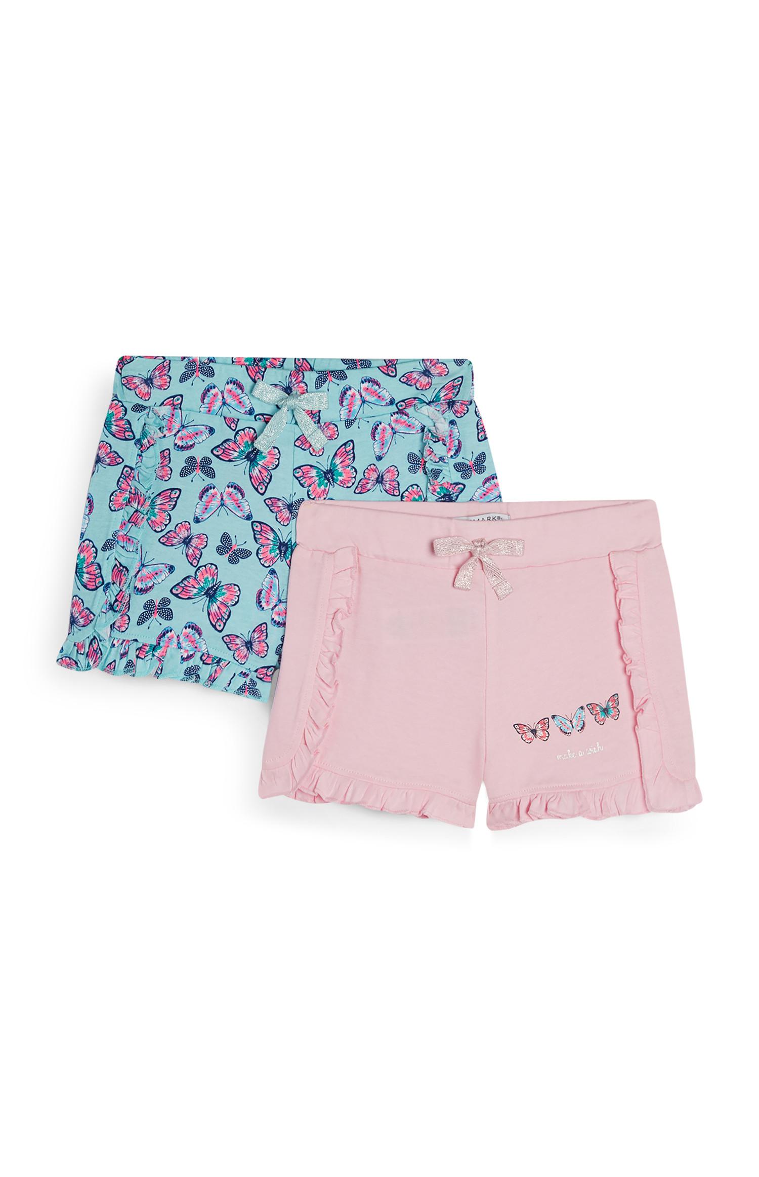 Pack 2 calções estampado borboletas azul e cor-de-rosa