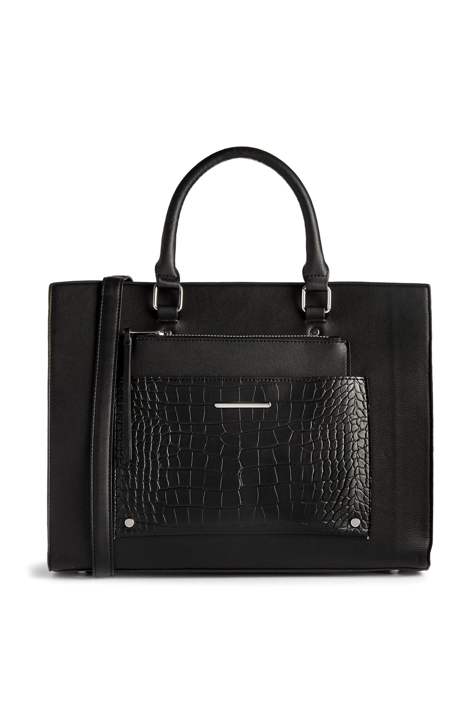 Mala mão bolso detalhe crocodilo preto