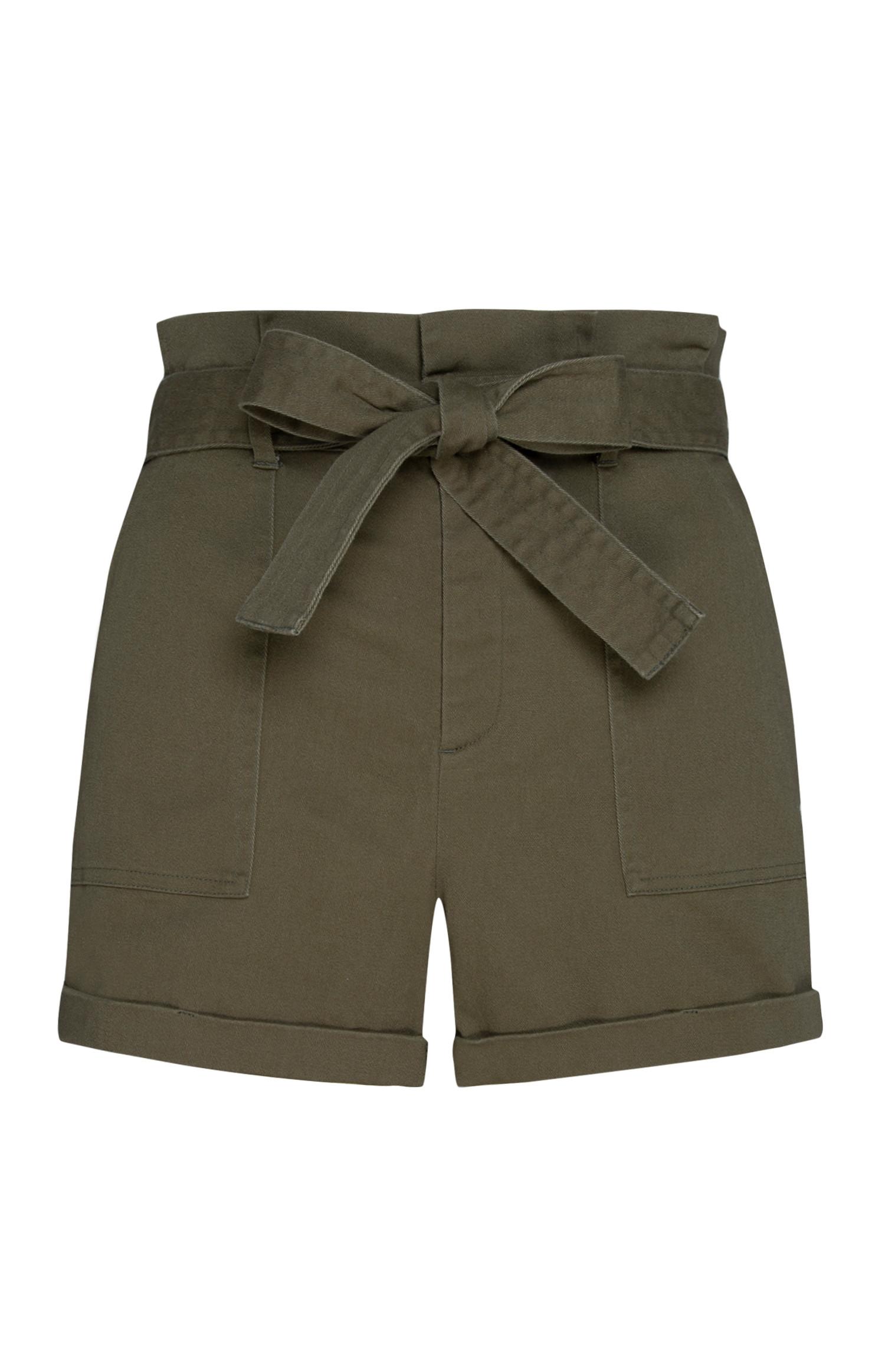 Short kaki à taille froncée