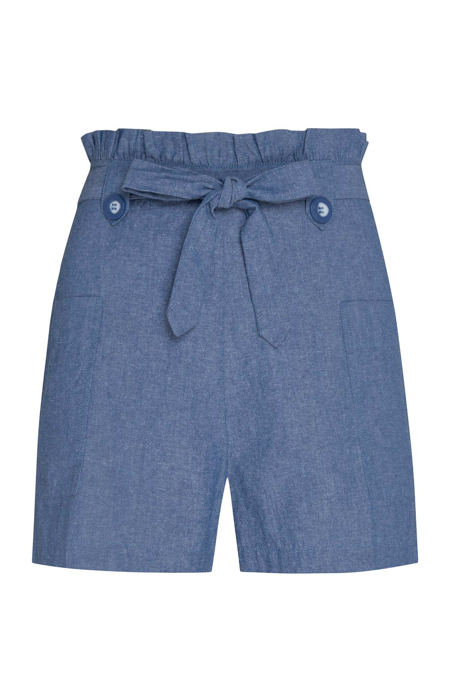 Calções cintura paperbag subida azul