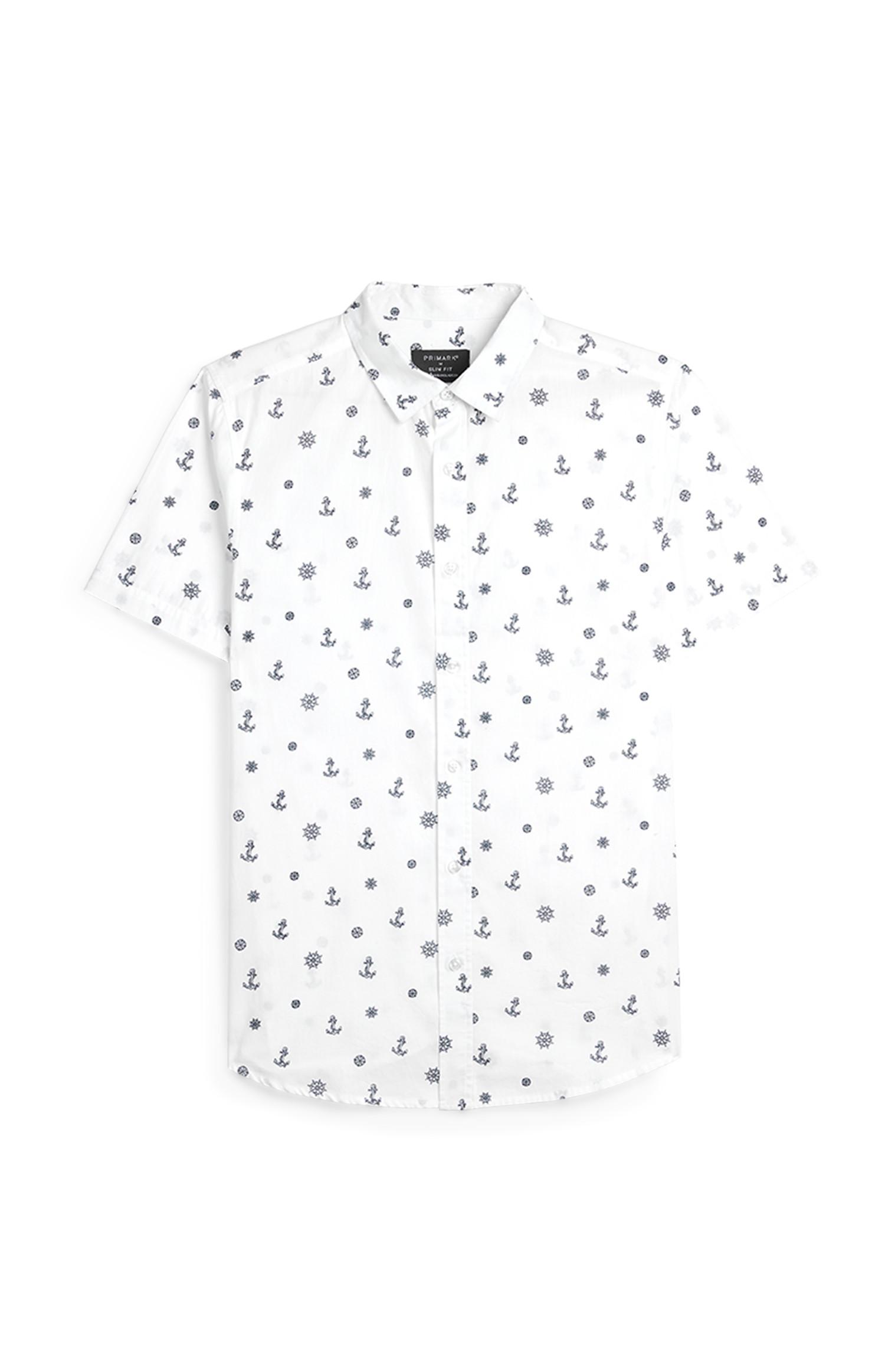 Camicia bianca e blu con ancore stampate