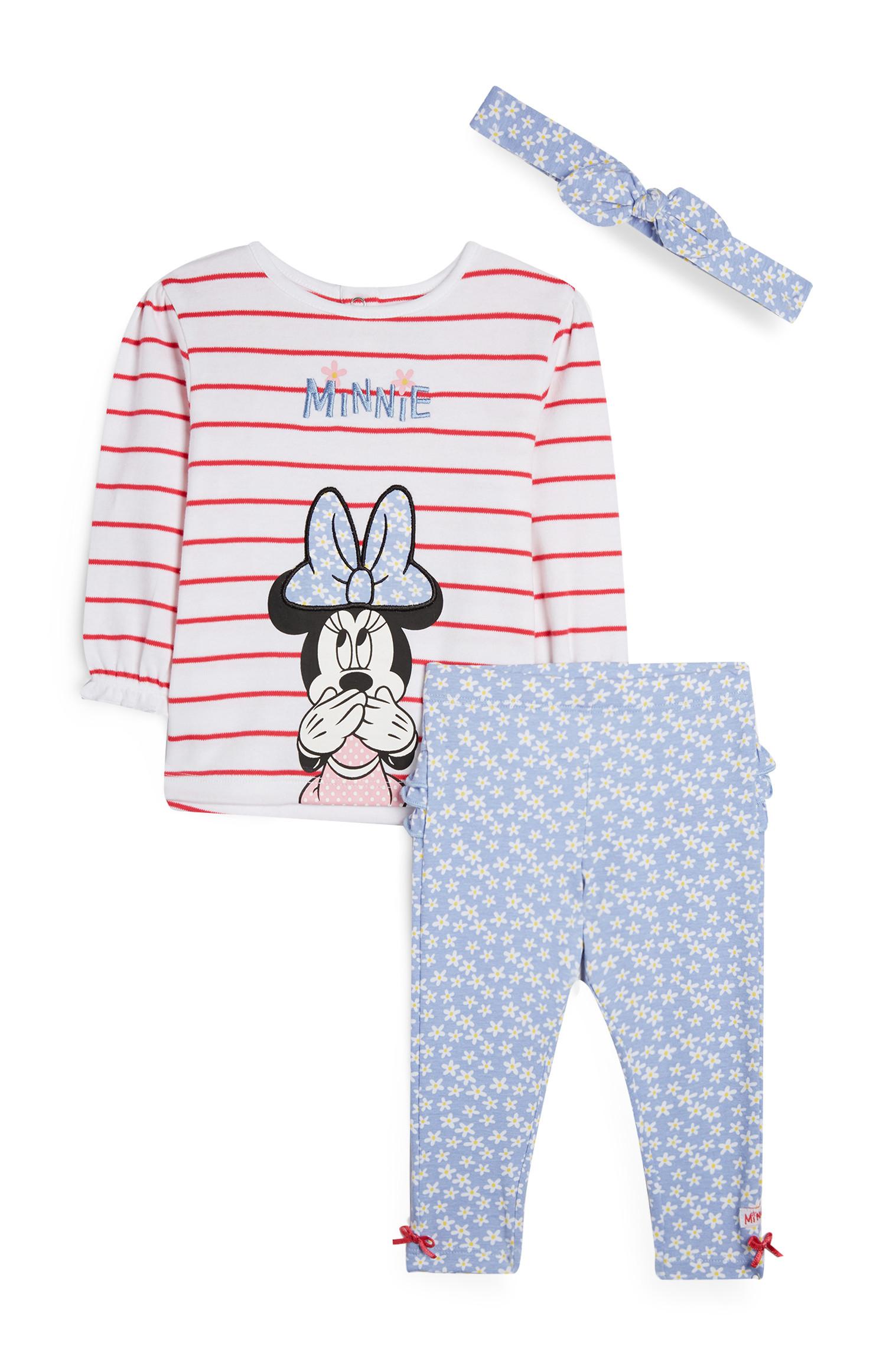 Tridelni komplet s črtasto tuniko in pajkicami Minnie Mouse