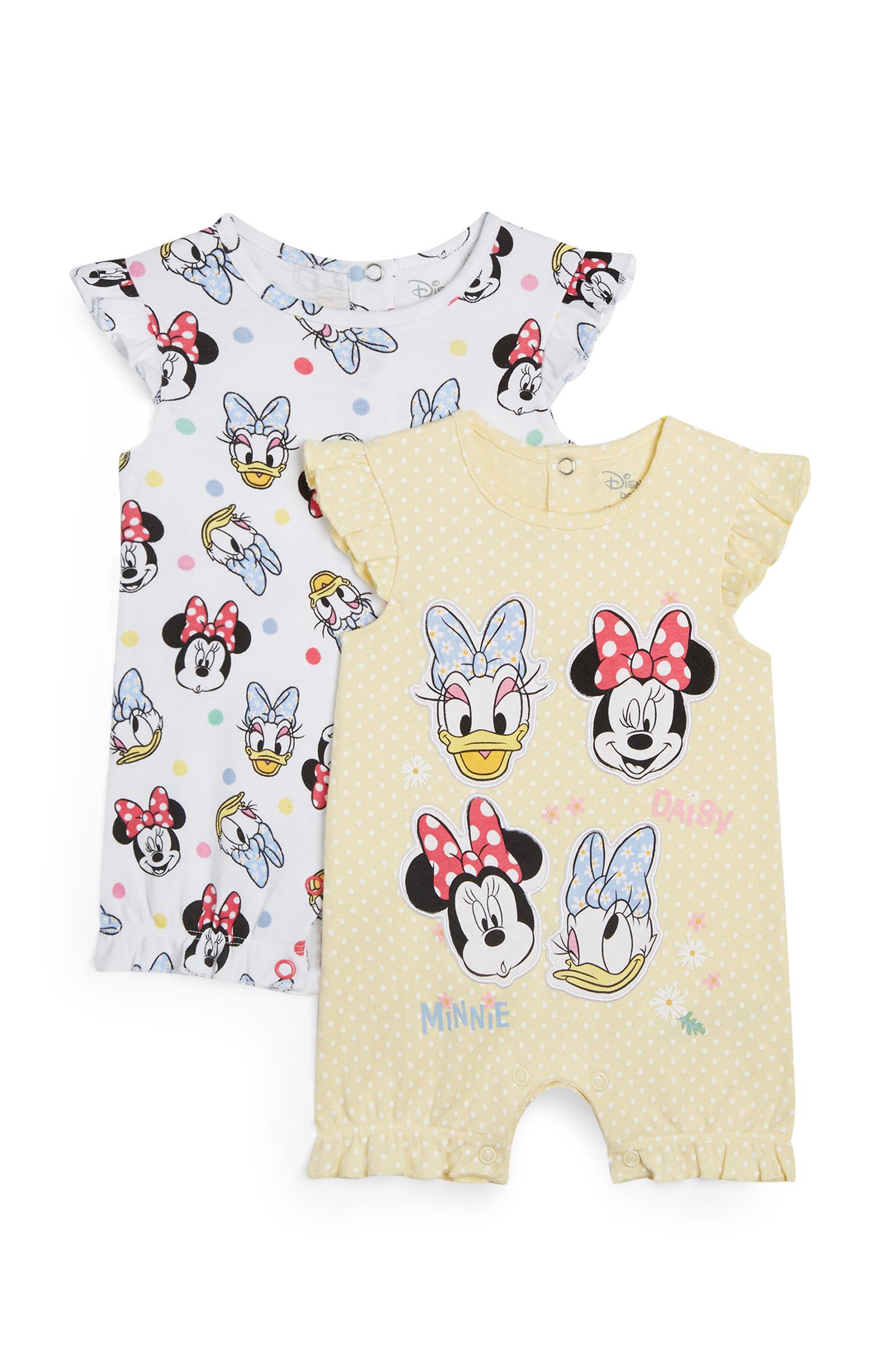 Bel in rumen otroški pajac Minnie Mouse in Daisy Duck, 2 kosa