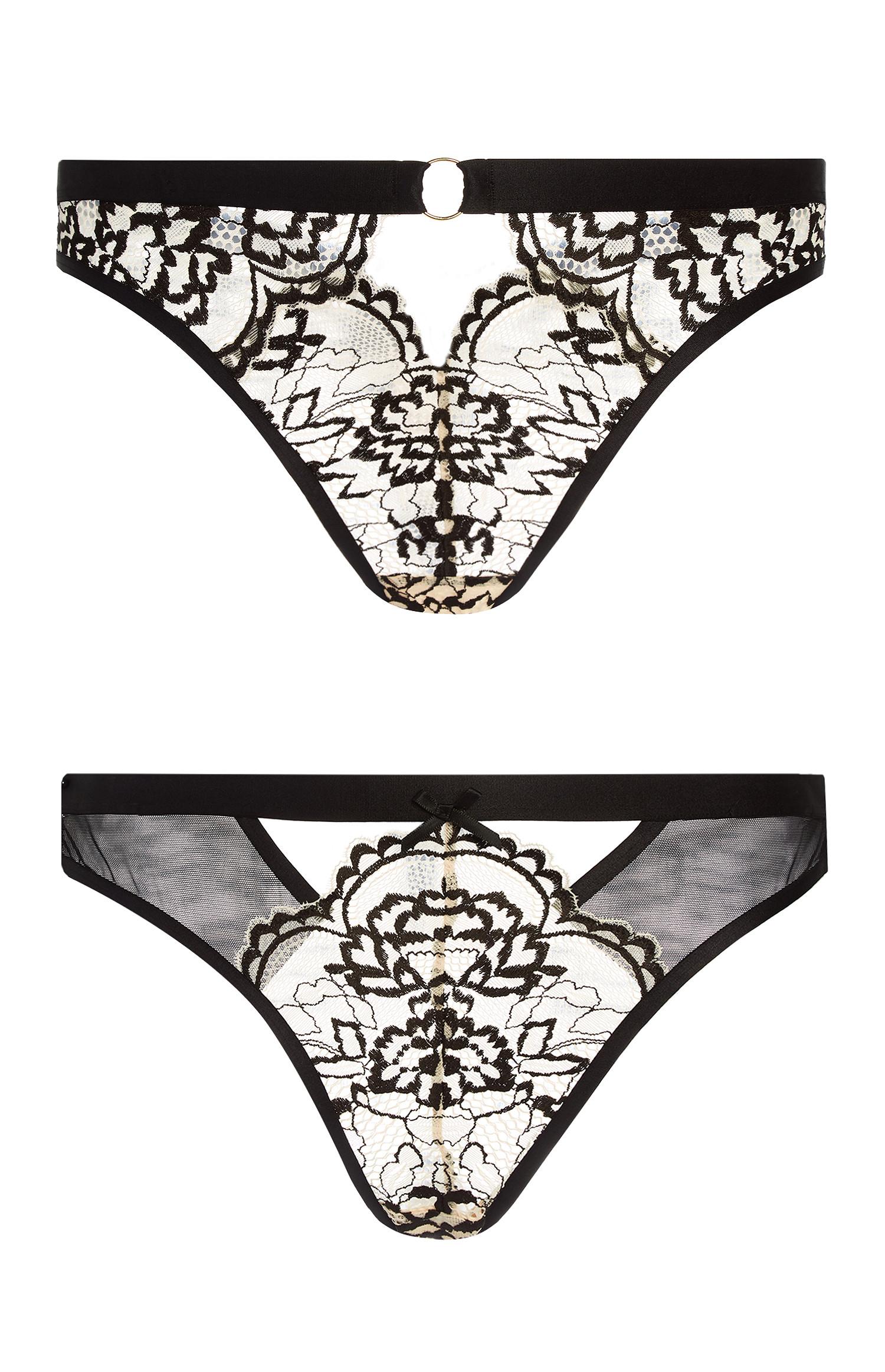 Culotte brésilienne noire et ivoire en dentelle