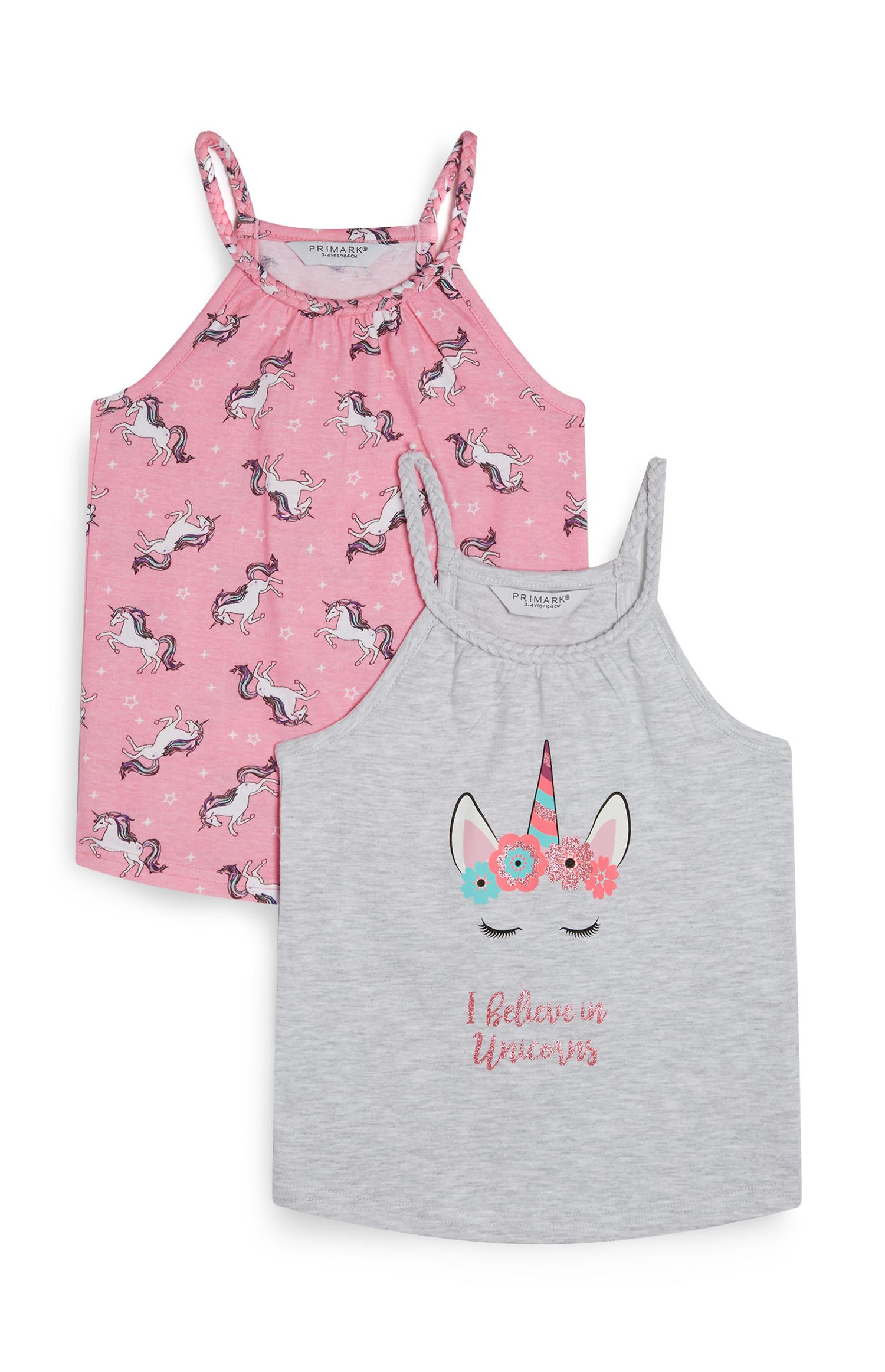 2 canotte rosa e grigio con stampa unicorno