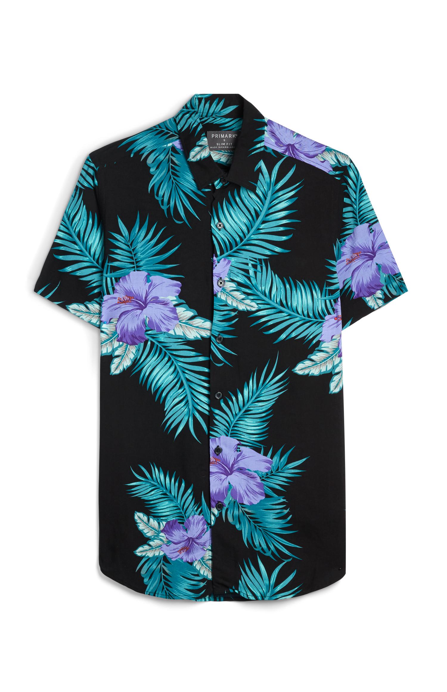 Camicia nera con stampa tropicale