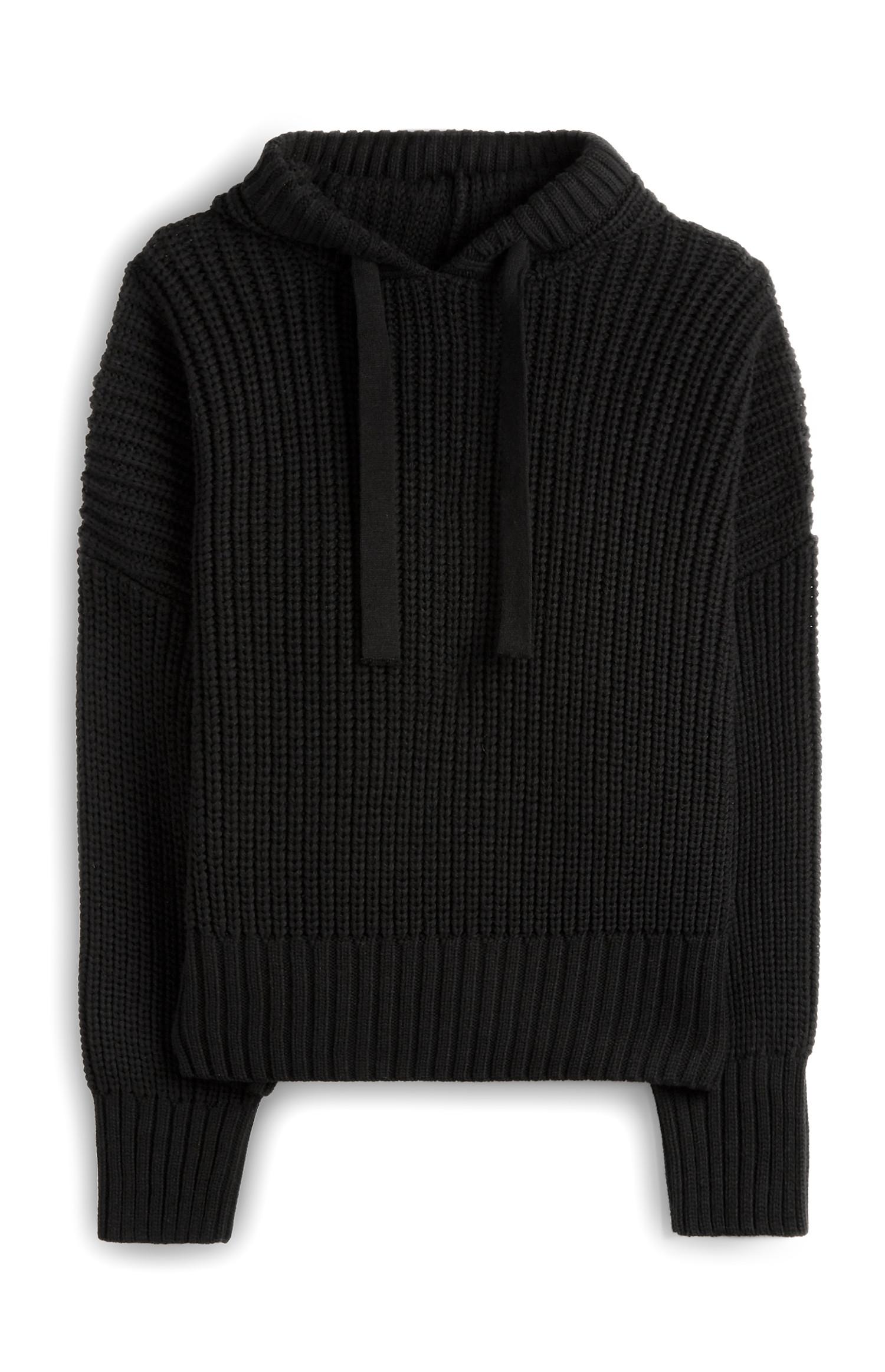 Sweat à capuche noir côtelé