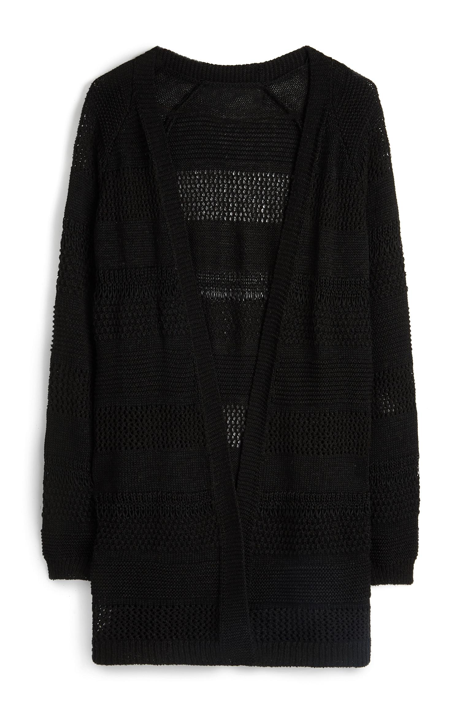 Cardigan noir en polyester recyclé à maille ajourée
