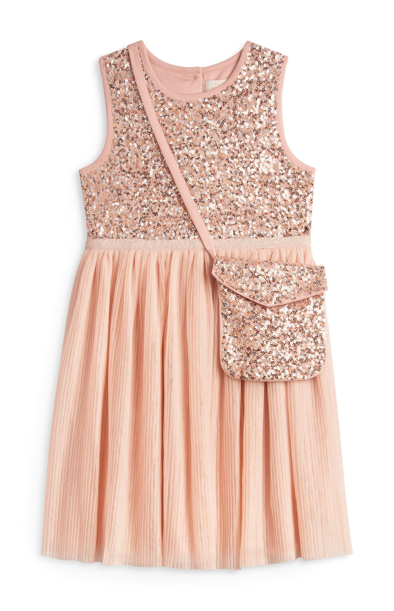 Vestido e mala lantejoulas menina rosa-pálido