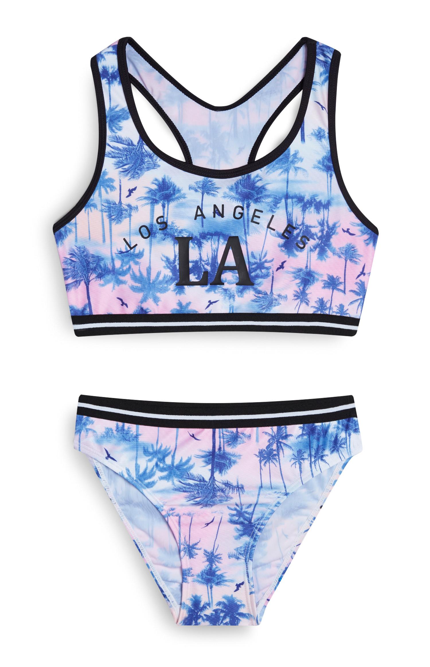 Biquíni LA estampado palmeiras rapariga azul