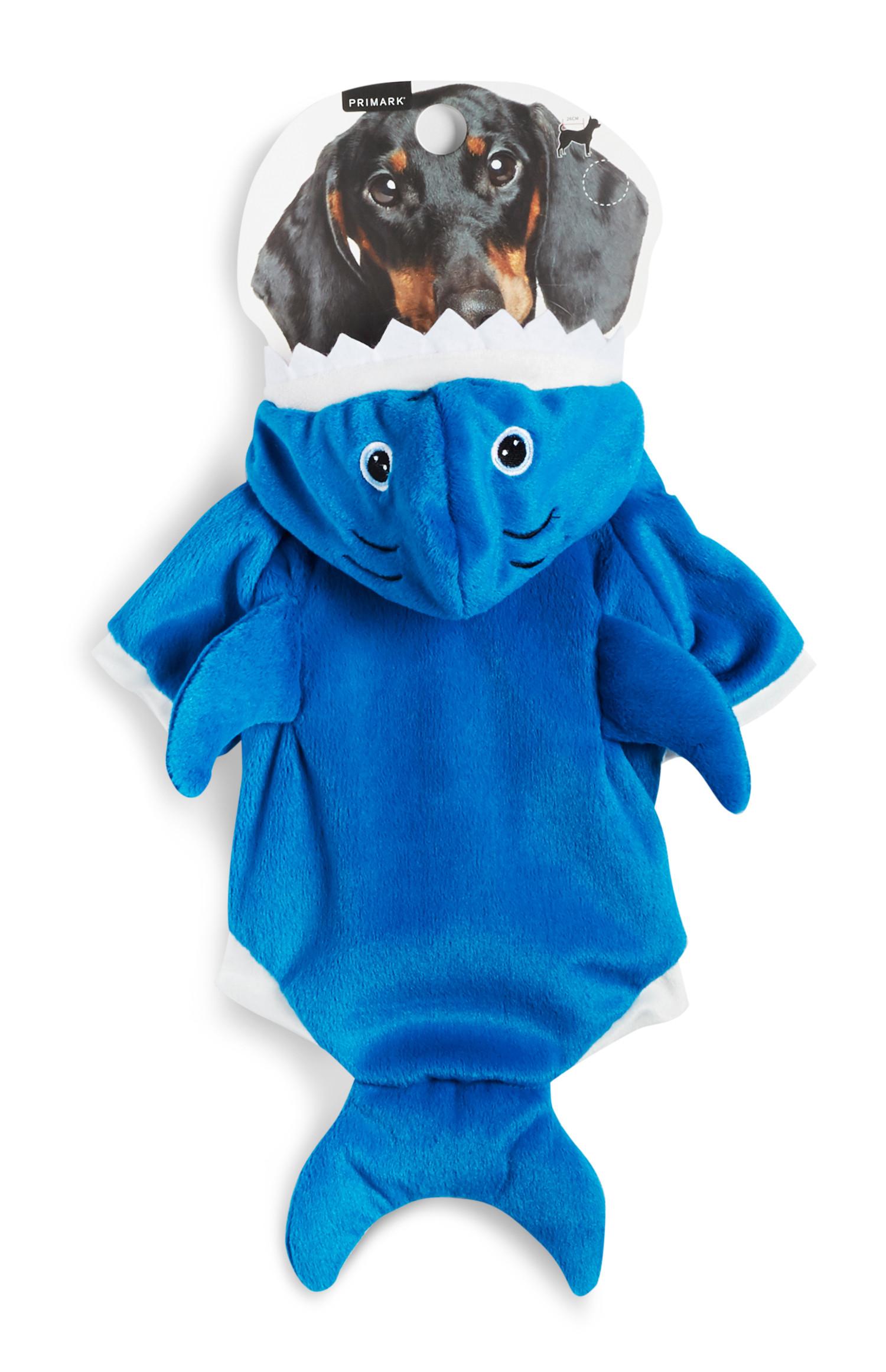 Modra obleka v obliki morskega psa za hišne ljubljenčke