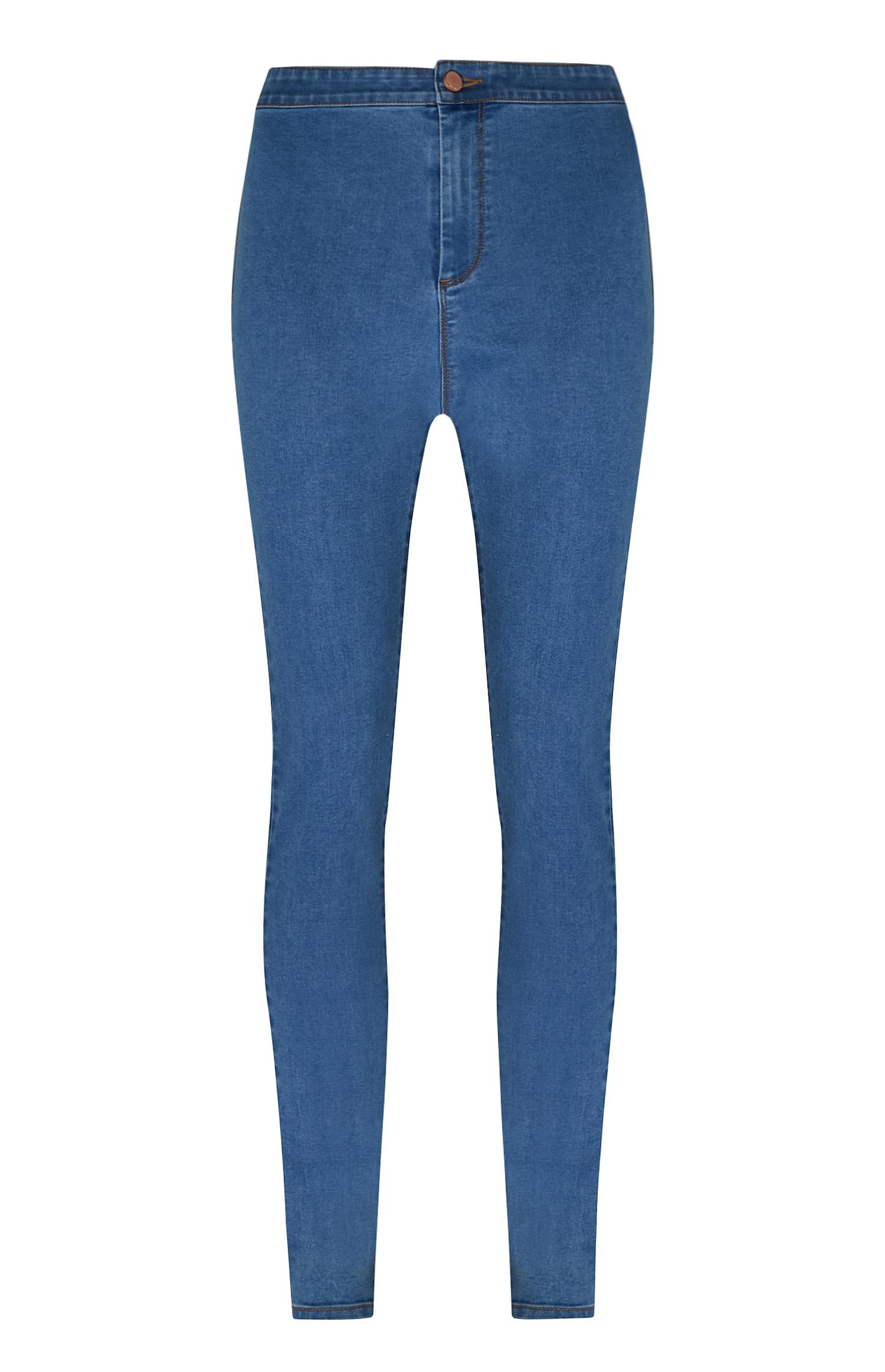 Modre oprijete kavbojke z visokim pasom