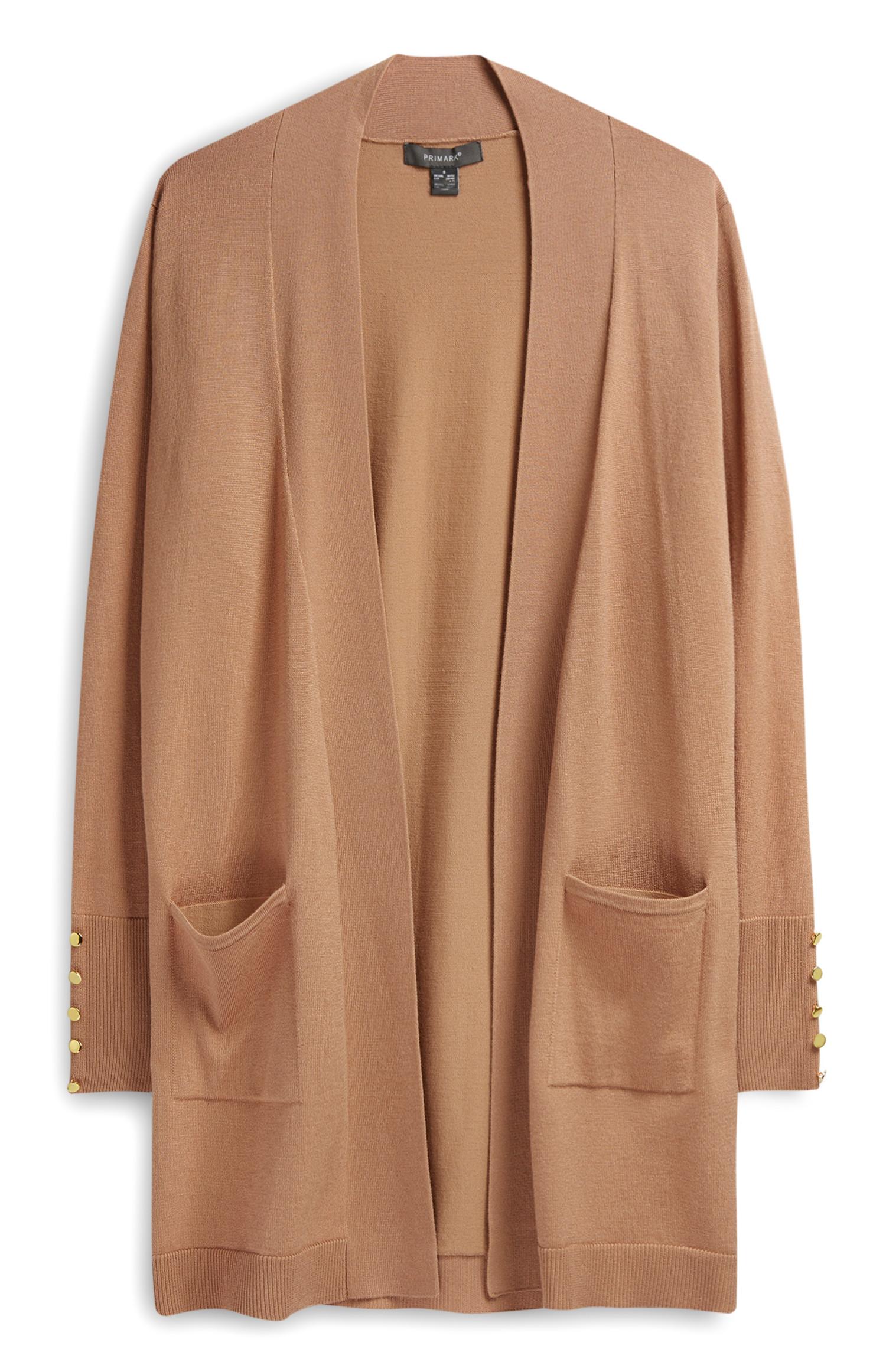 Casaco malha formal com bolsos camel