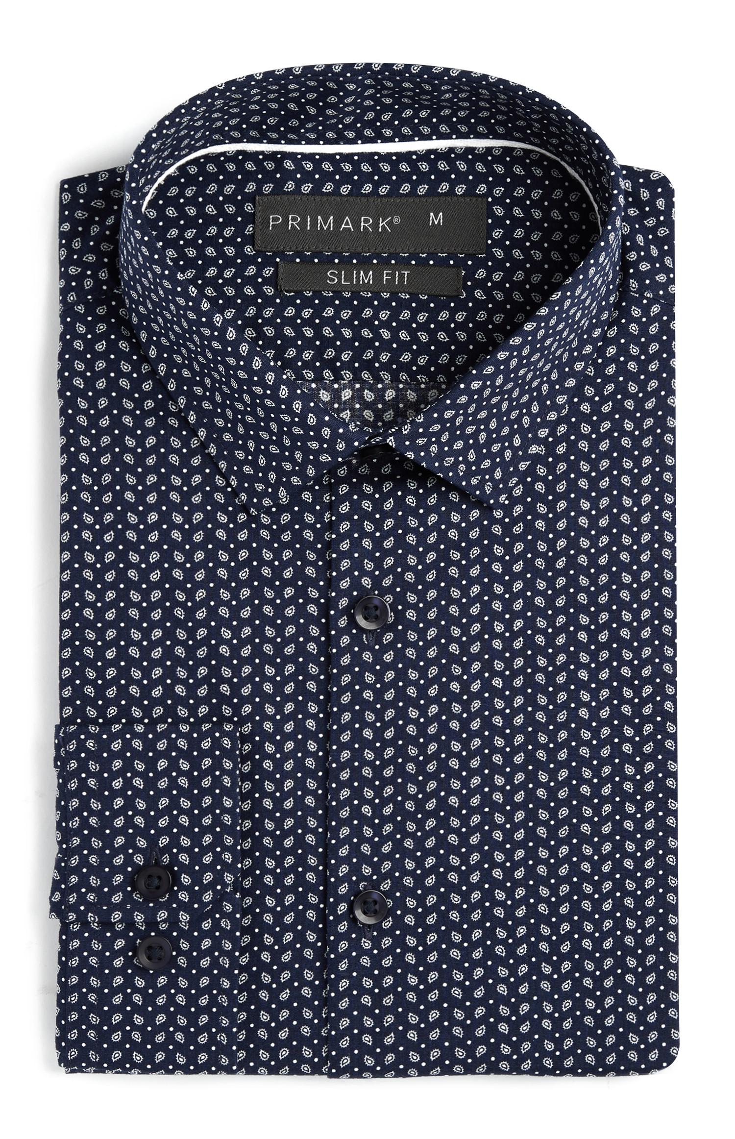 Camicia blu navy slim fit motivo cashmere