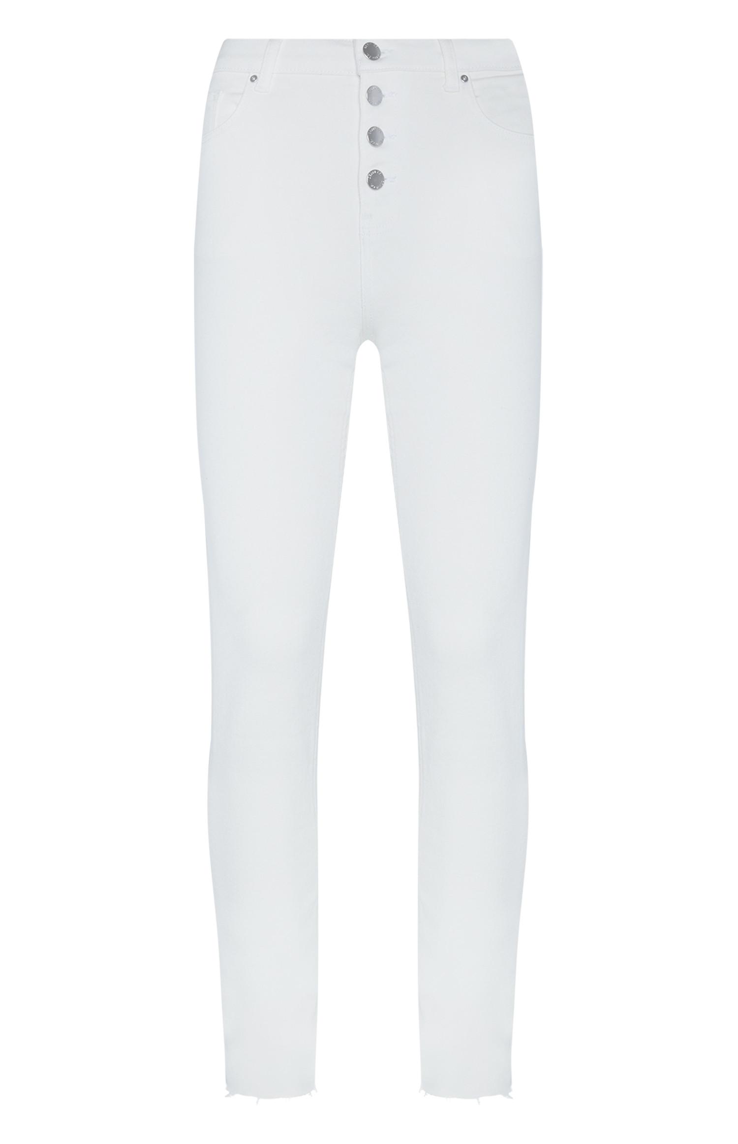 Calças botões baínha desfiada branco