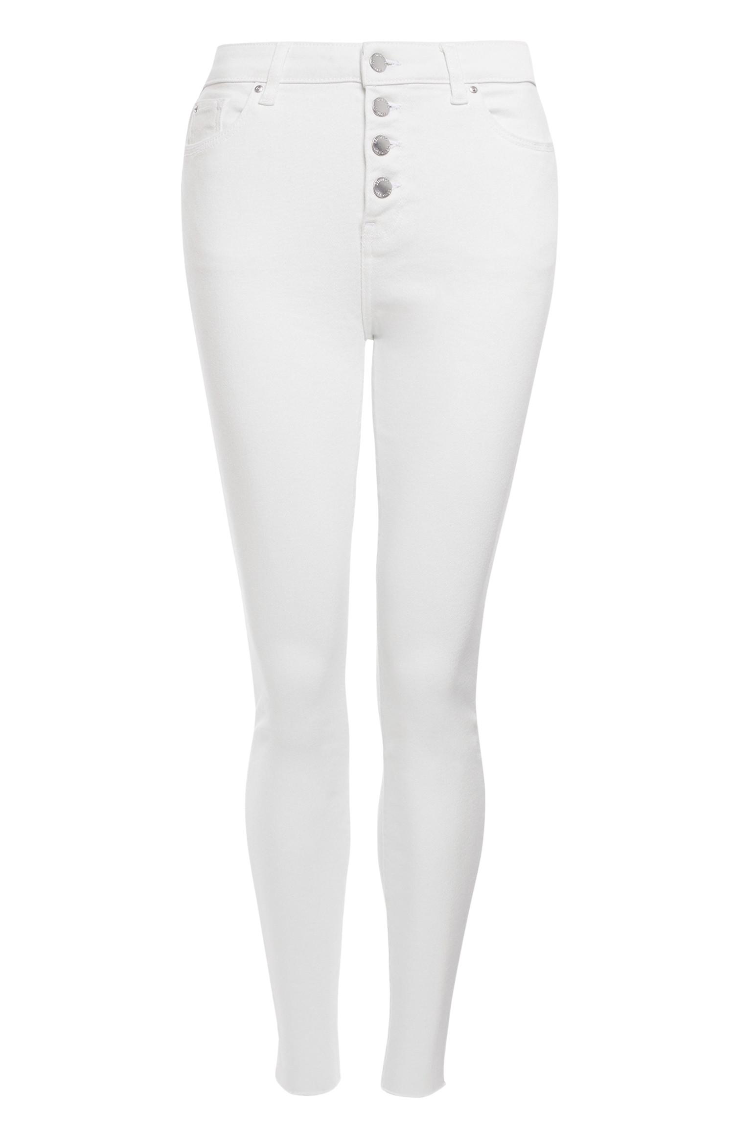 Calças ganga botões bainha desfiada branco