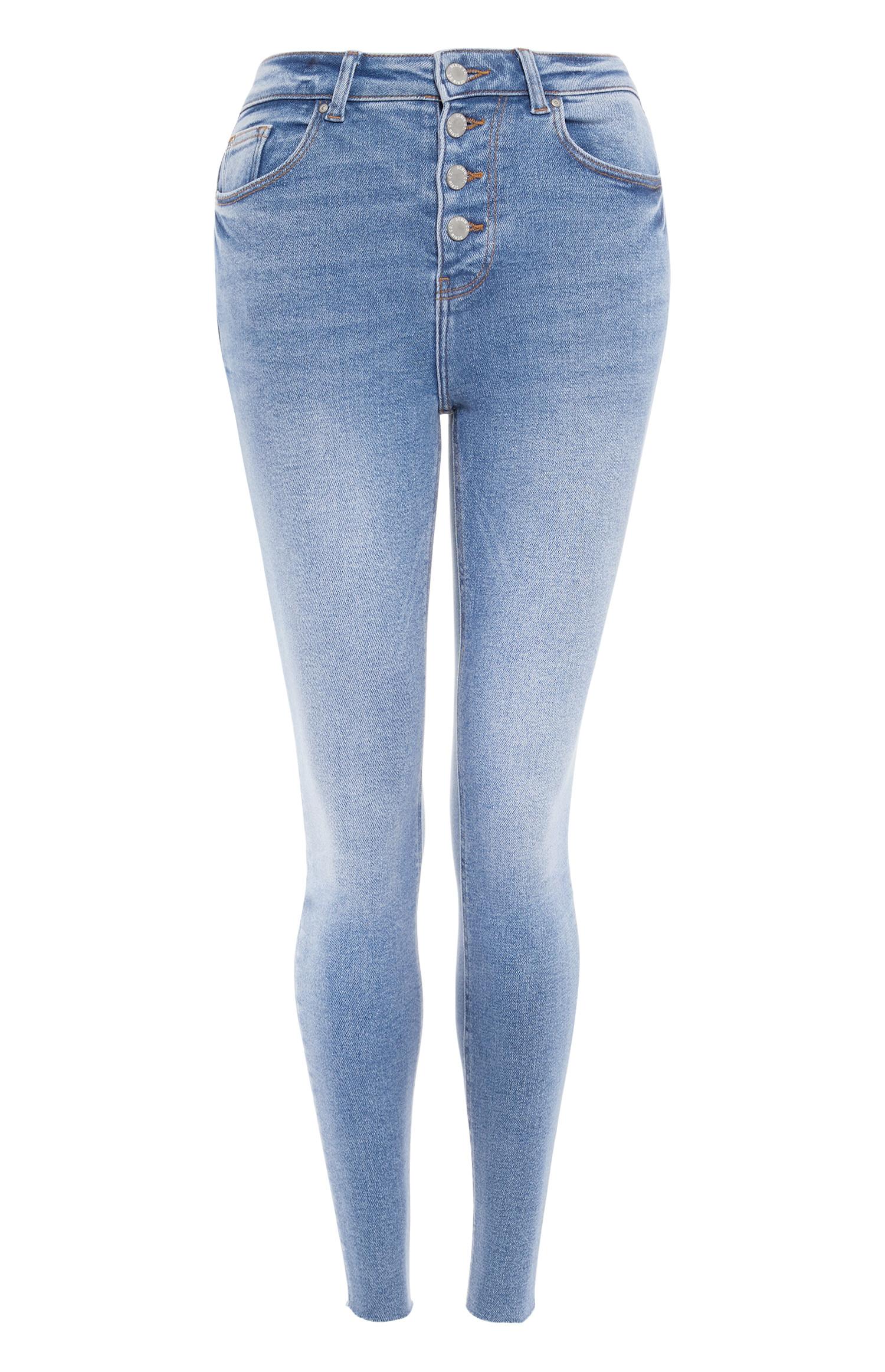 Calças ganga botões bainha desfiada azul-claro