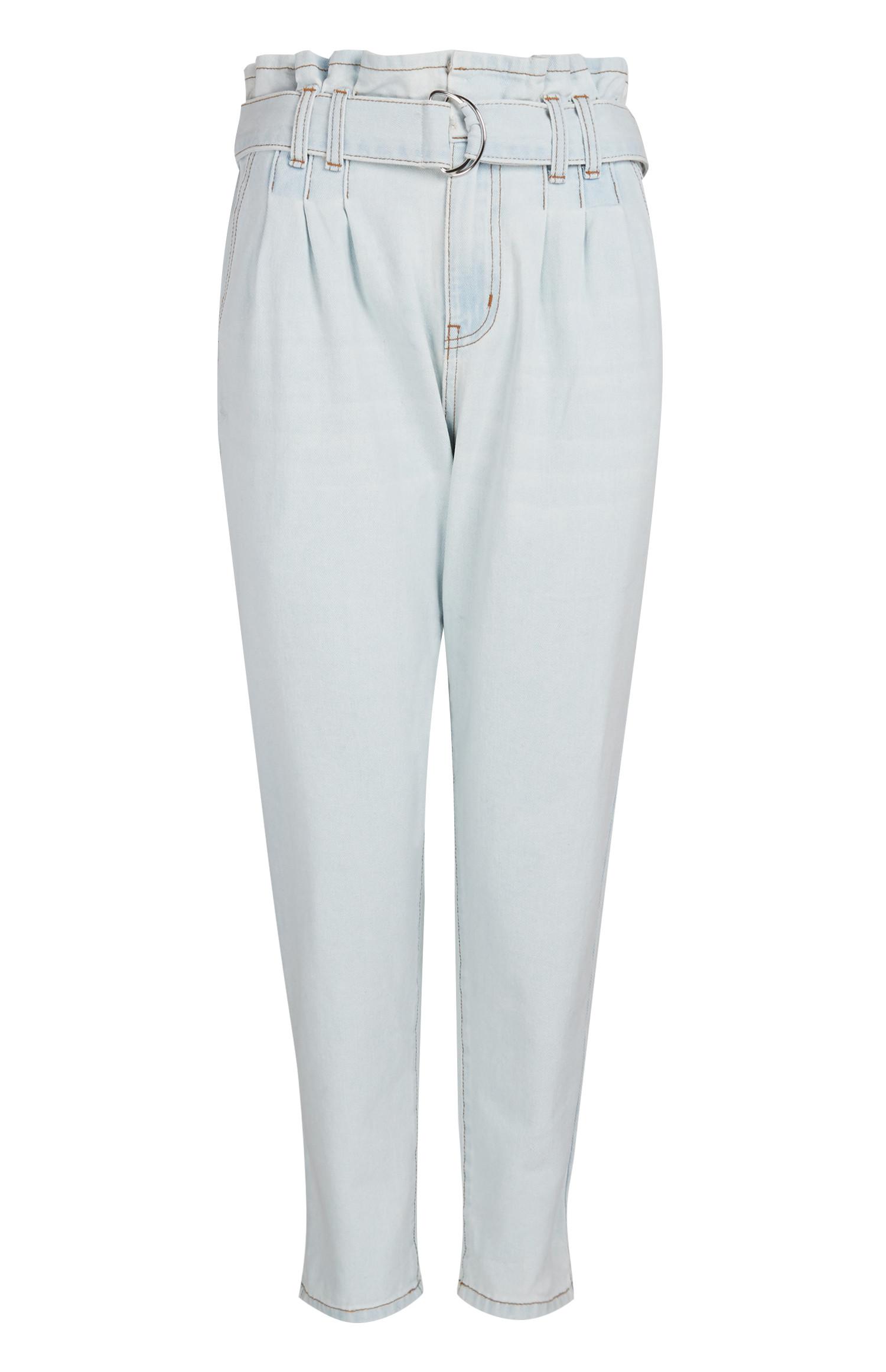 Calças ganga cintura paperbag azul-claro