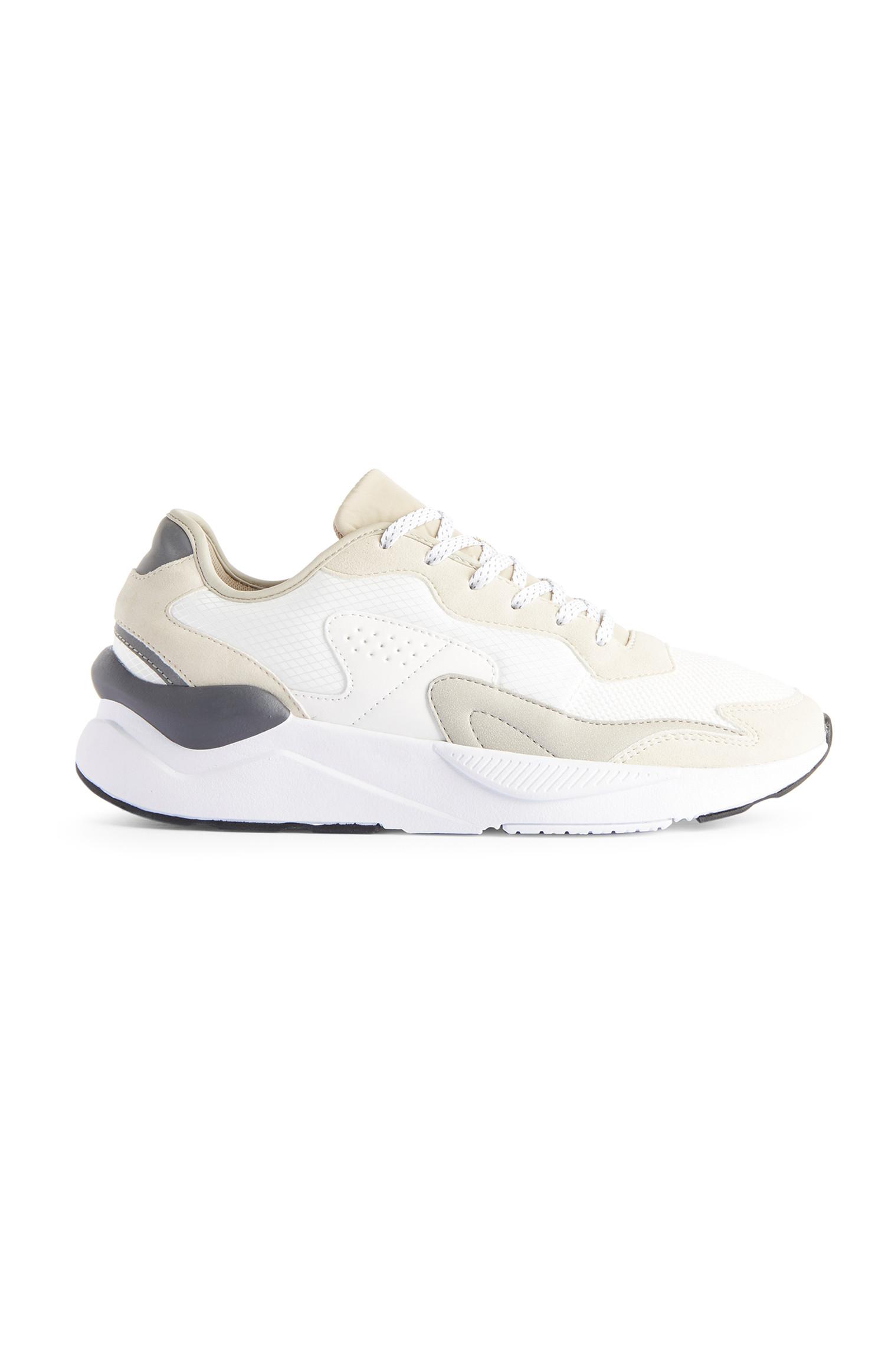 Trainer stringate bianco e beige tono su tono