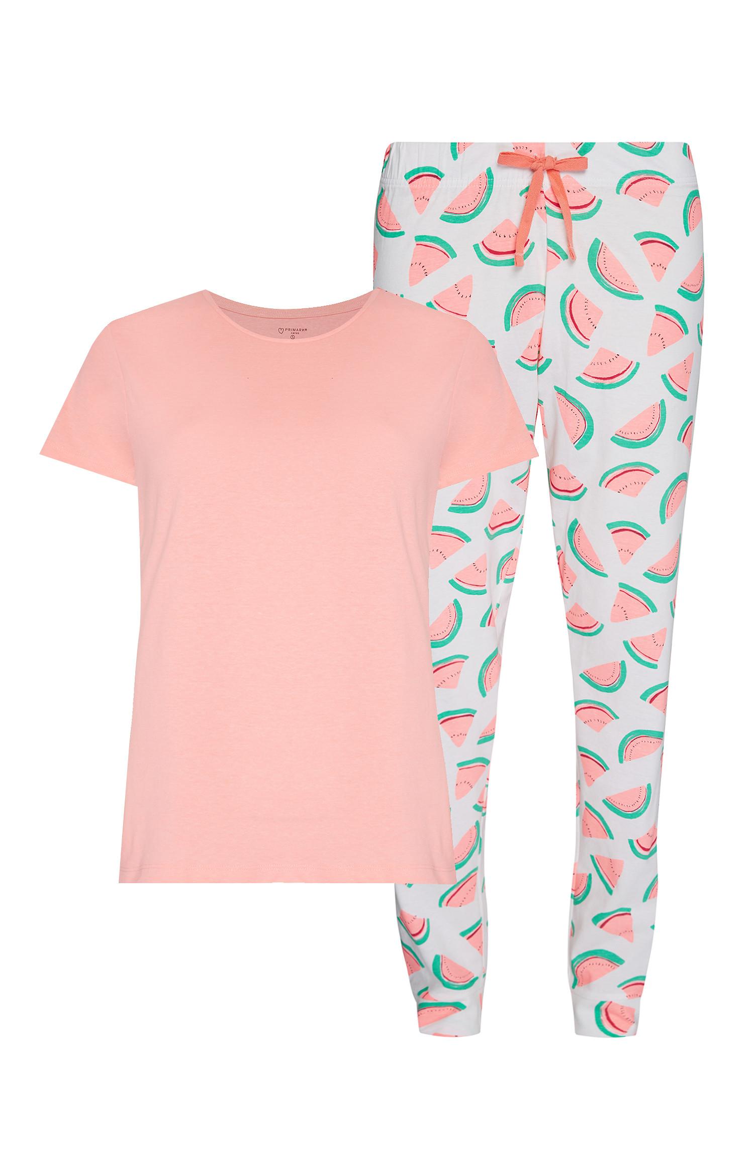 Haut corail et jogging de pyjama blanc à pastèques