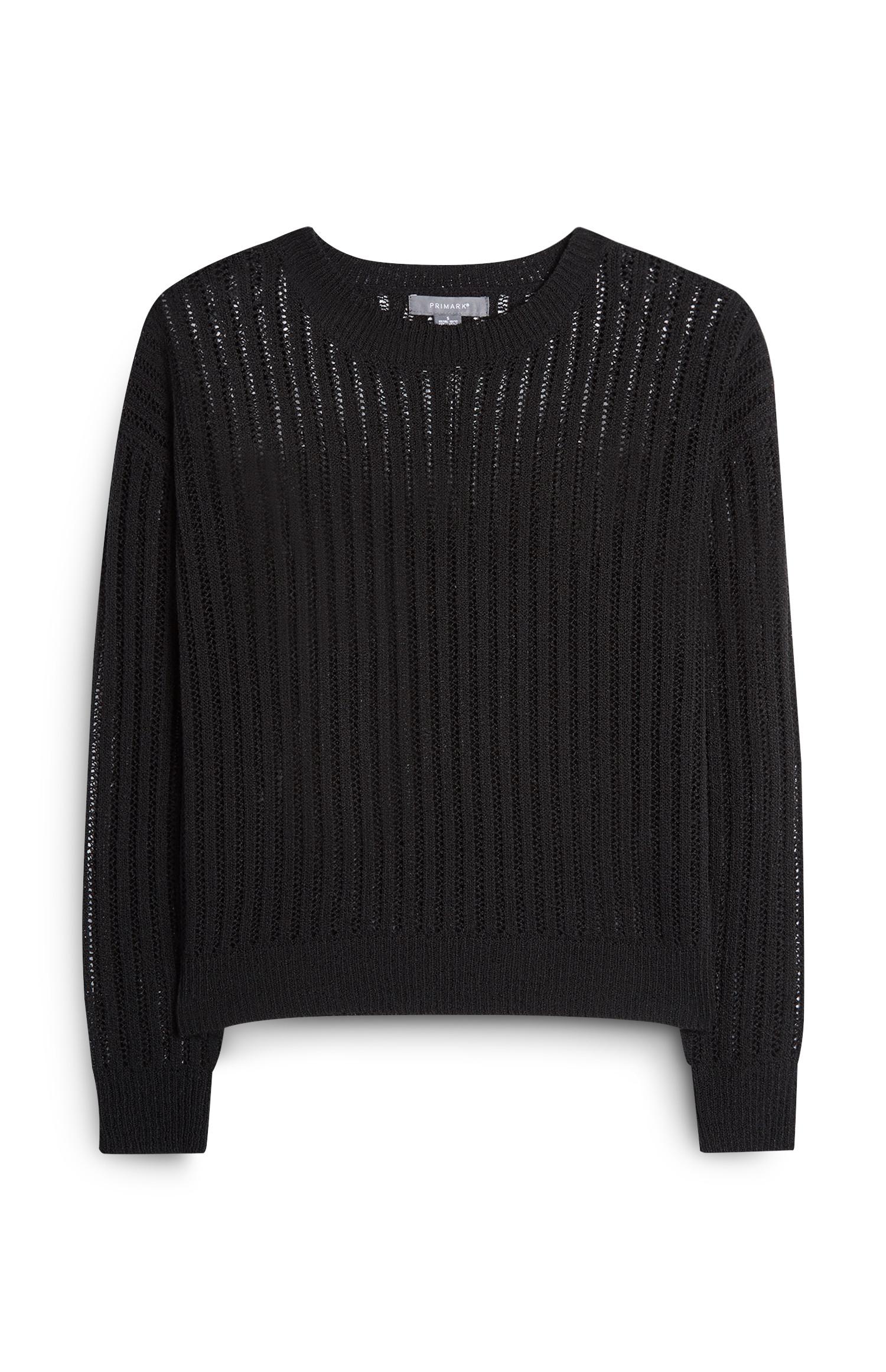 Pull noir en maille ajourée