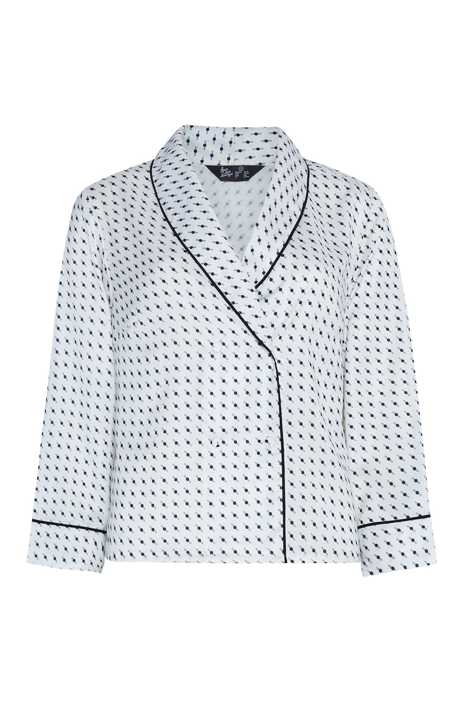 Chemise en satin noir et blanc à motif géométrique