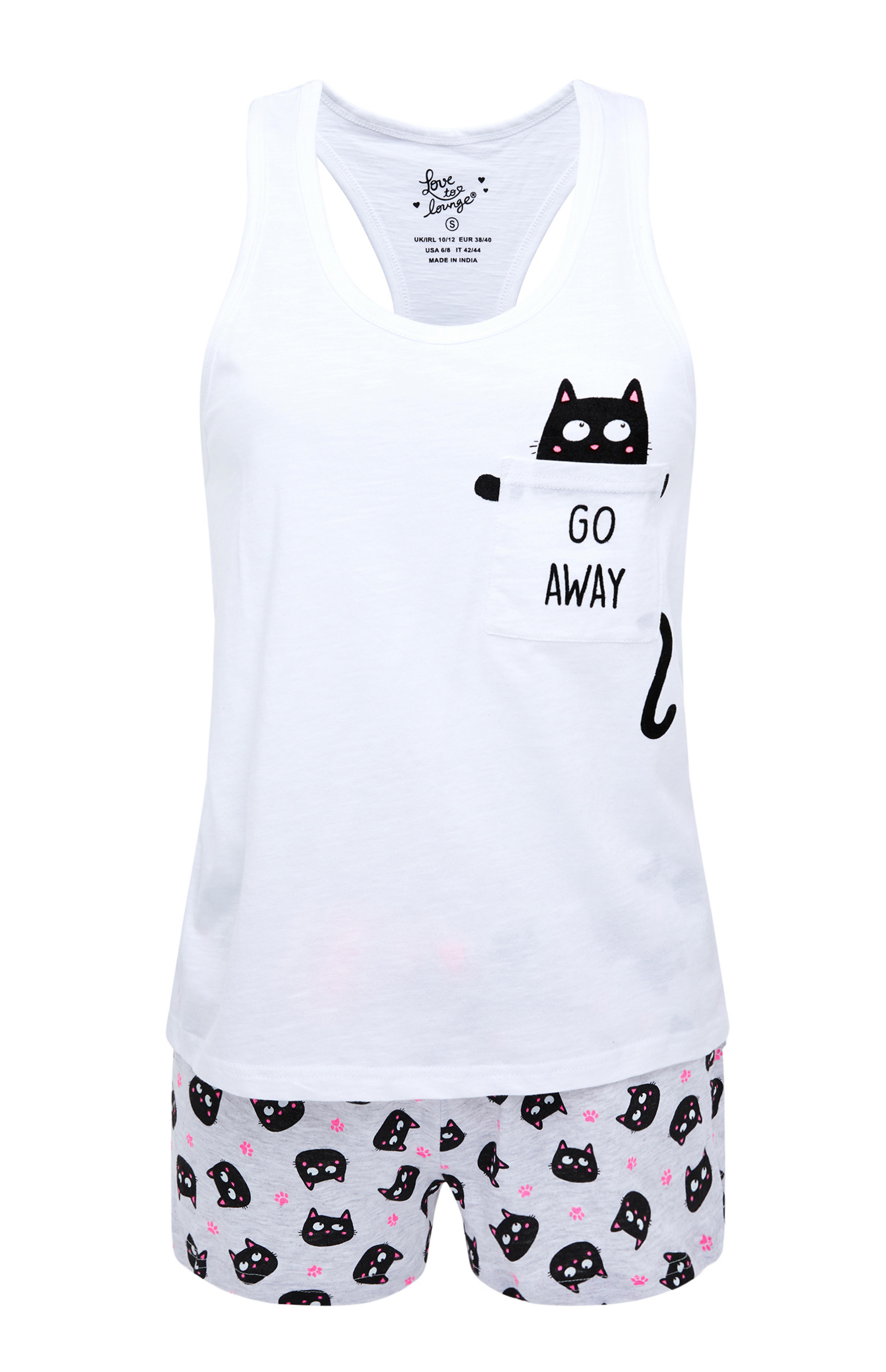 White Cat Print Short Pyjama Set | Women's Pyjama Set | Women's Pyjamas ...