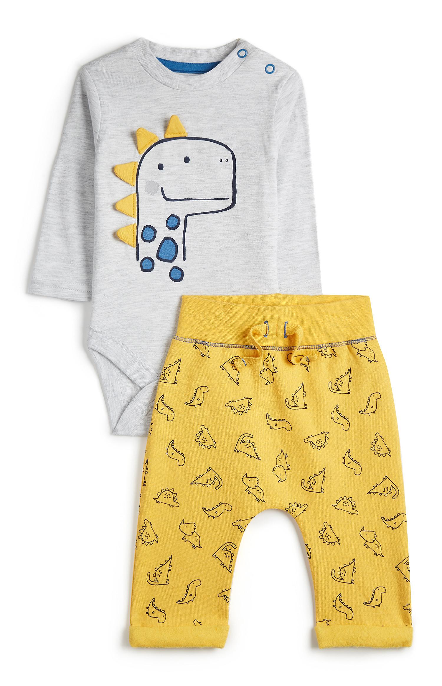Fantovski siv komplet z dinozavri za dojenčke