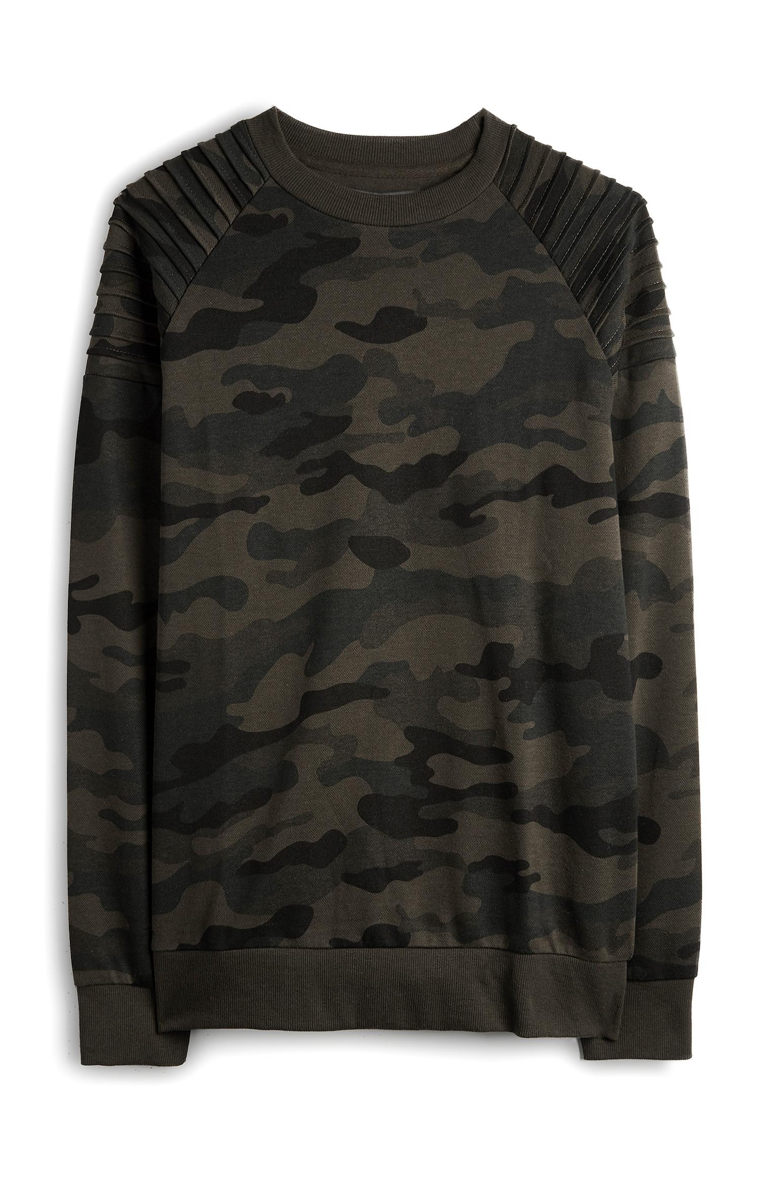 Kaki pulover z vojaškim potiskom in okroglim ovratnikom