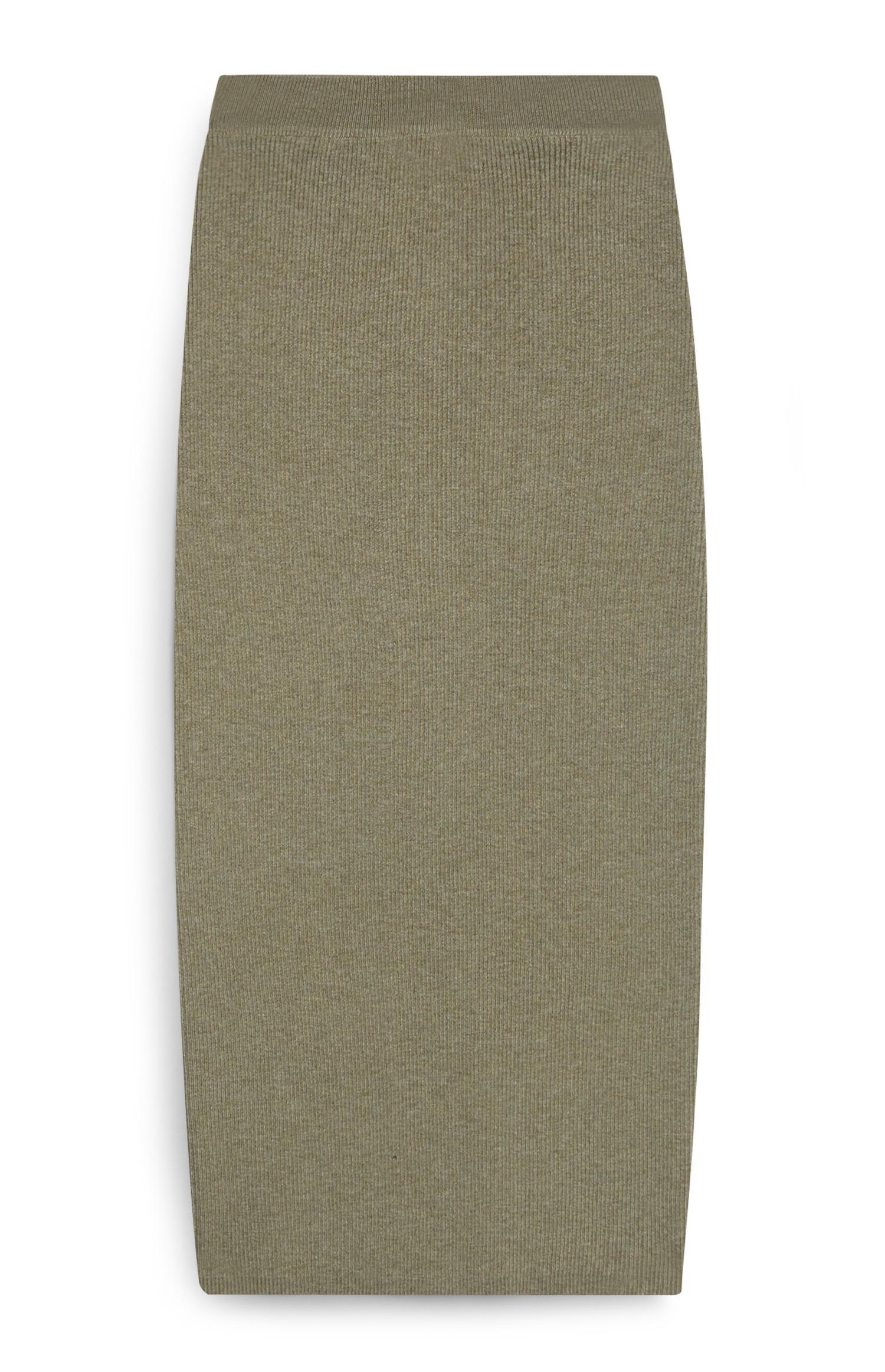 Saia midi mista malha conjunto coordenado caqui