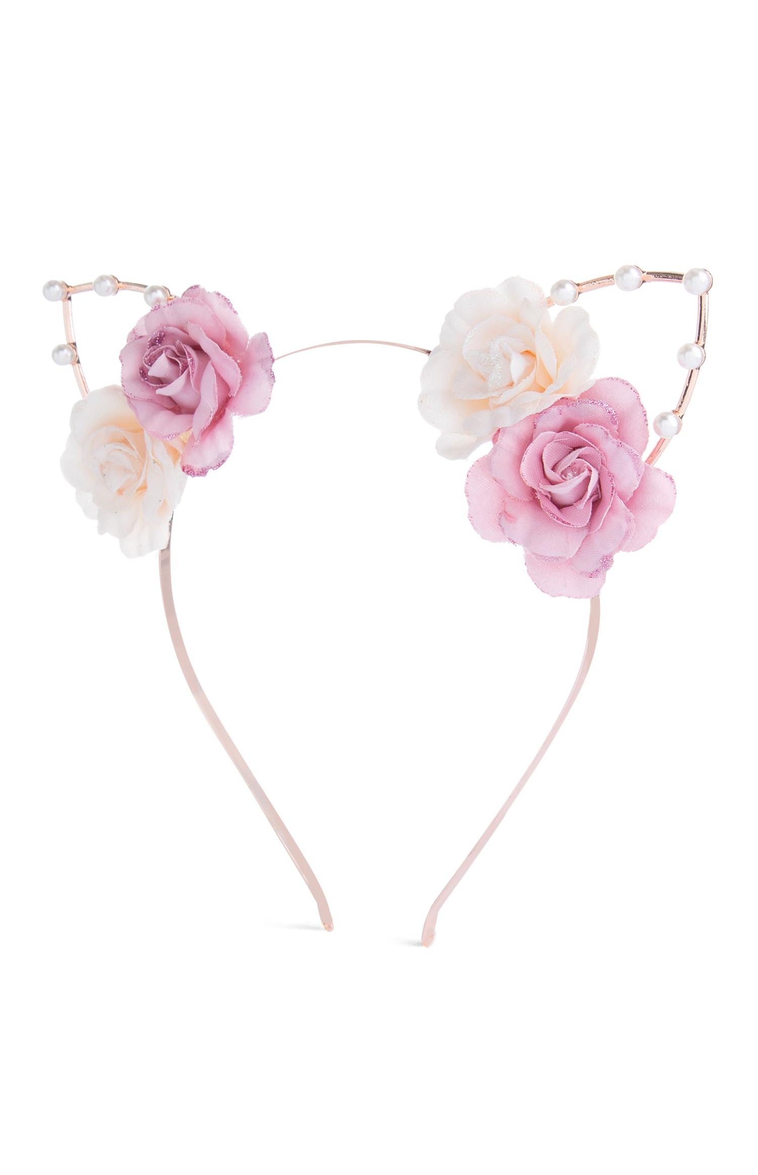 Bandolete orelhas flores cor-de-rosa
