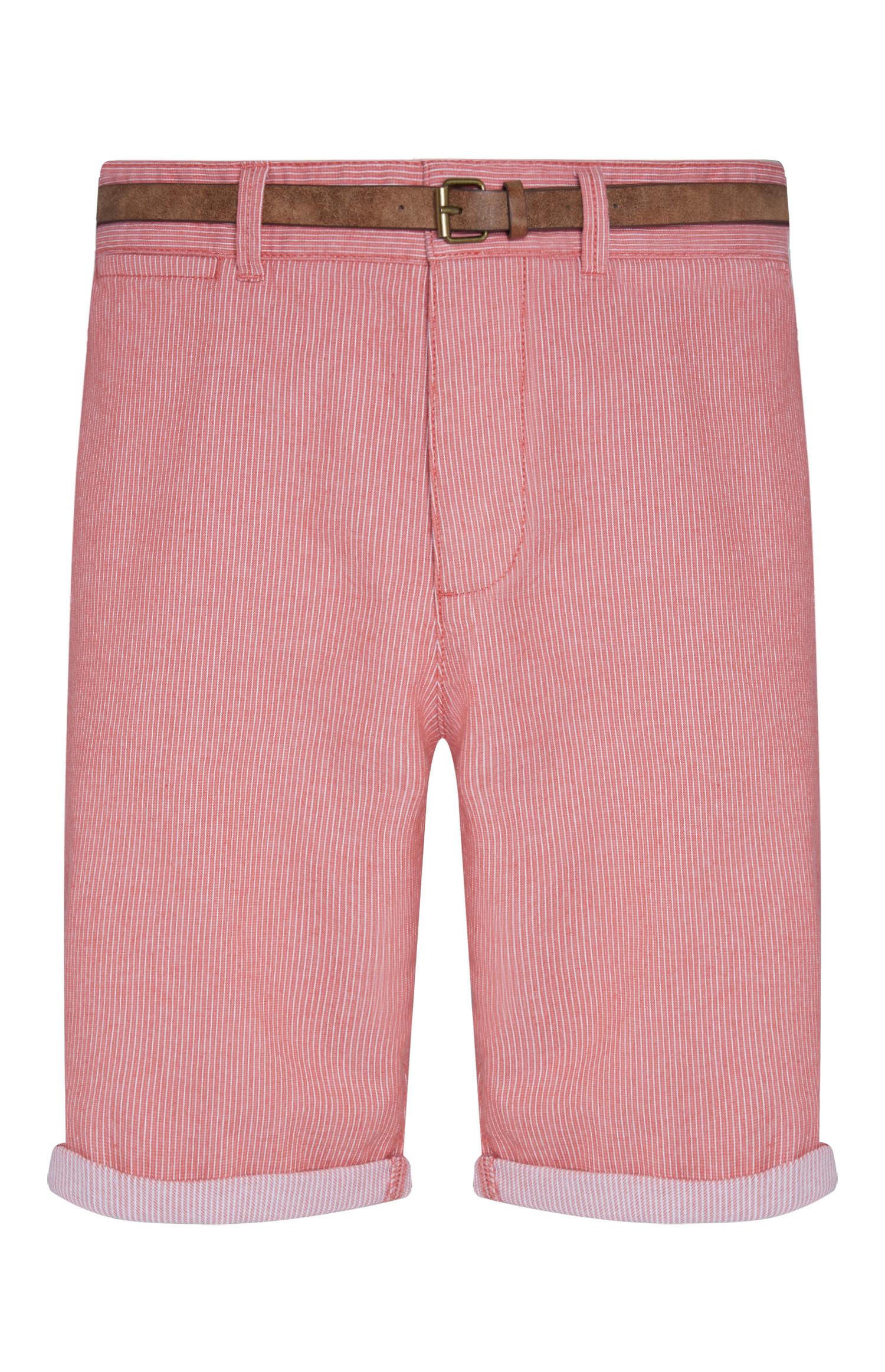 Calções riscas finas vermelho/cinto castanho